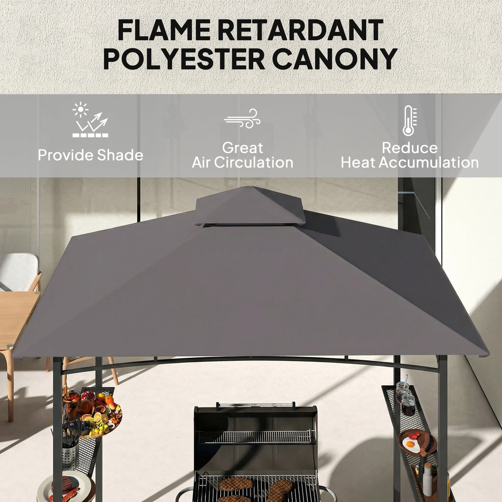 8' x 5' BBQ Grill Gazebo Tent with Double Tiered Canopy for Outdoor Sun Shade, Dark Grey