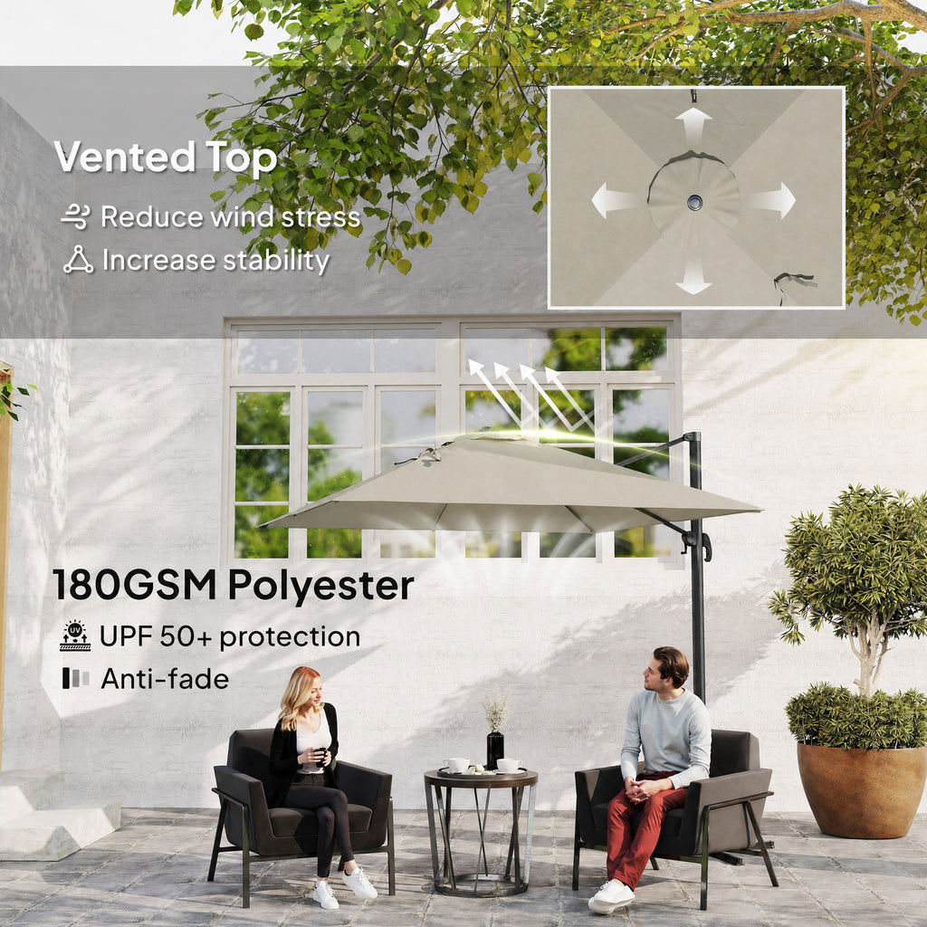 8 FT Aluminium Cantilever Patio Umbrella with 360Â° Rotation, Cross Base, Crank and Tilt for Garden, Patio, Light Grey