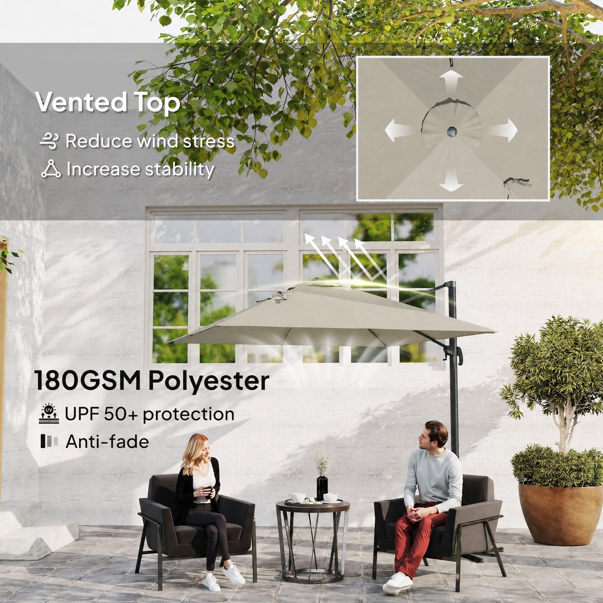 8 FT Aluminium Cantilever Patio Umbrella with 360Â° Rotation, Cross Base, Crank and Tilt for Garden, Patio, Light Grey