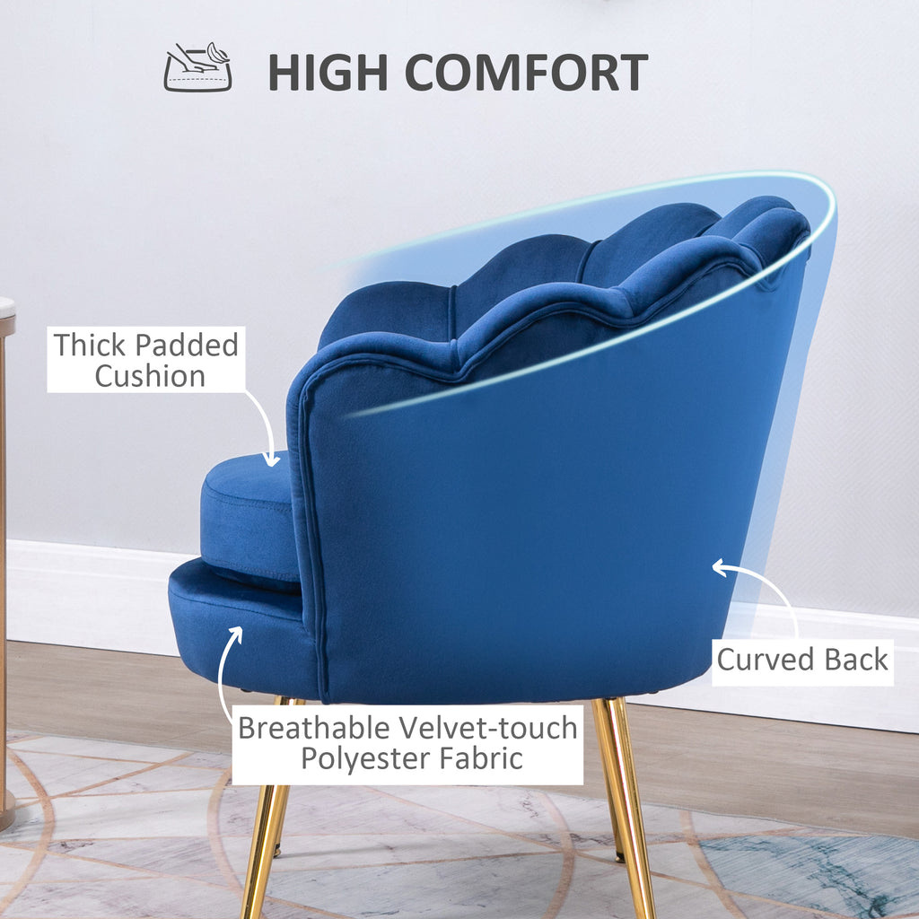 Modern Accent Chair, Velvet-Touch Fabric Leisure Club Chair with Gold Metal Legs for Bedroom, Blue