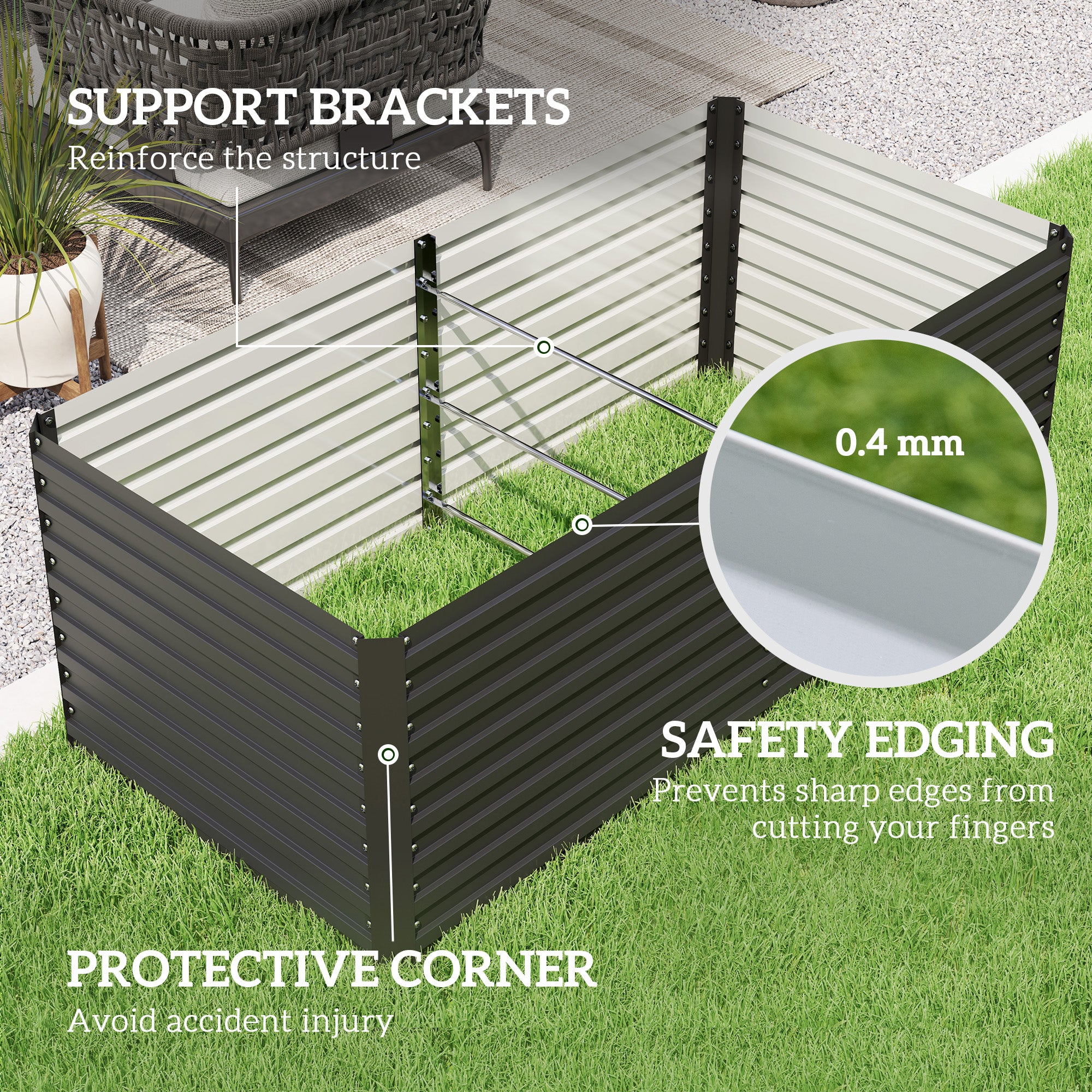 5' x 3' x 2' Raised Garden Bed, Galvanized Planter Box for Growing Flowers, Herbs and Vegetables, Dark Grey