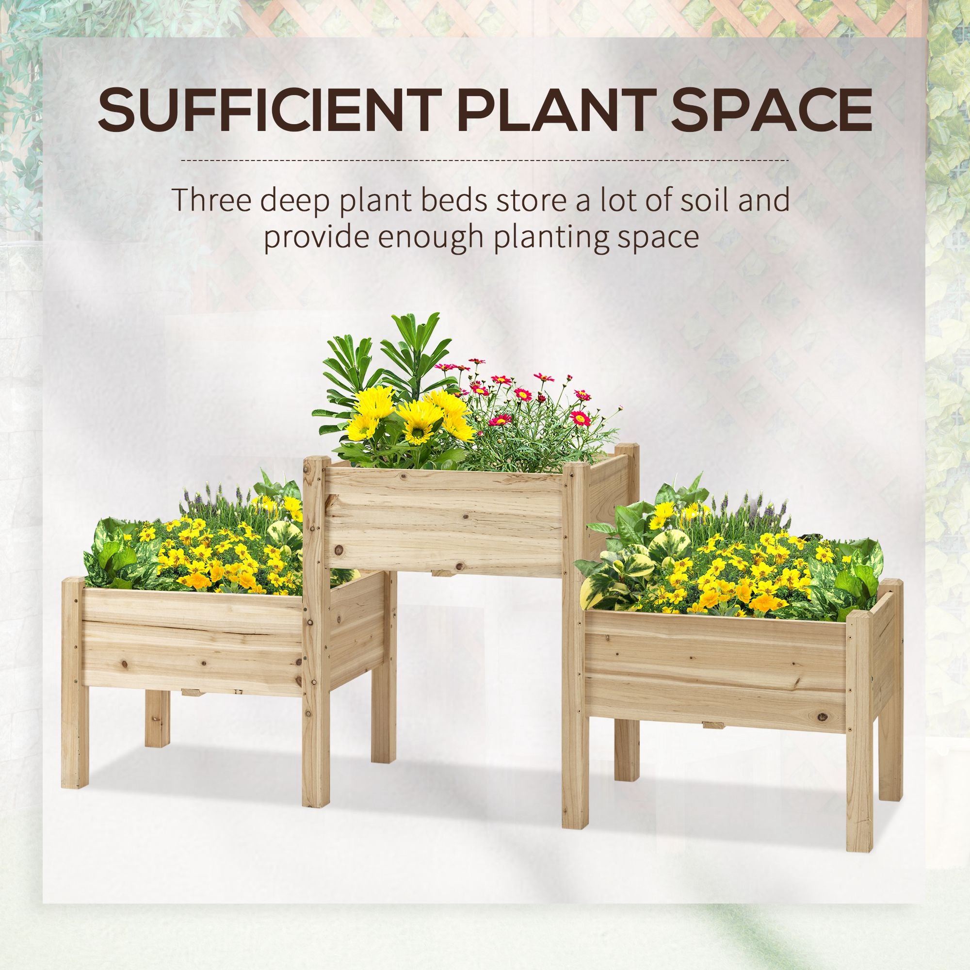 Freestanding Wooden Plant Stand, 3 Tier Raised Garden Bed for Vegetables, Herb and Flowers, Natural