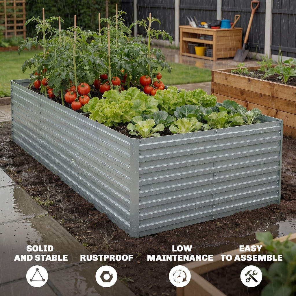 8' x 4' x 2' Raised Garden Bed, Galvanized Planter Box for Growing Flowers, Herbs and Vegetables, Silver