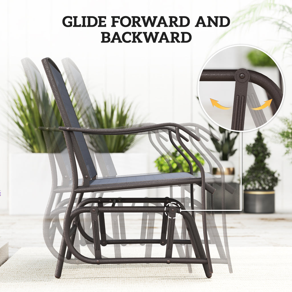 3 Piece Patio Glider Set Outdoor Gliders with Breathable Mesh Seat, Glass Top Table for Garden, Yard, Grey