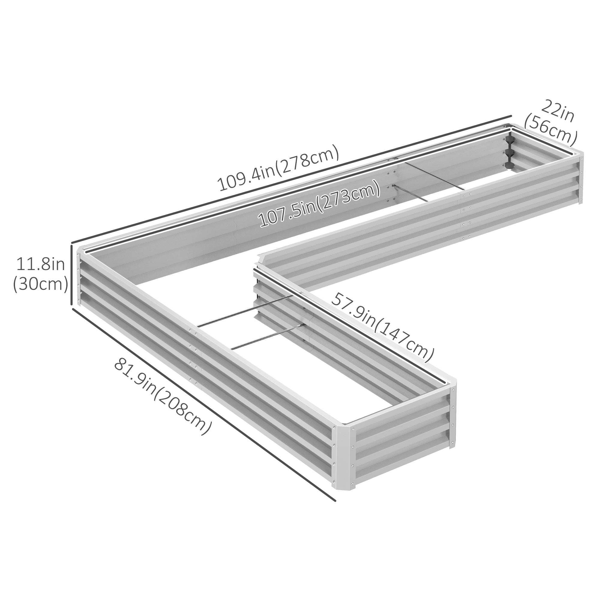 Galvanized Raised Garden Bed Steel Planter Box w/ Rods for Vegetables Flowers Herbs, 82" x 109" x 12", Silver