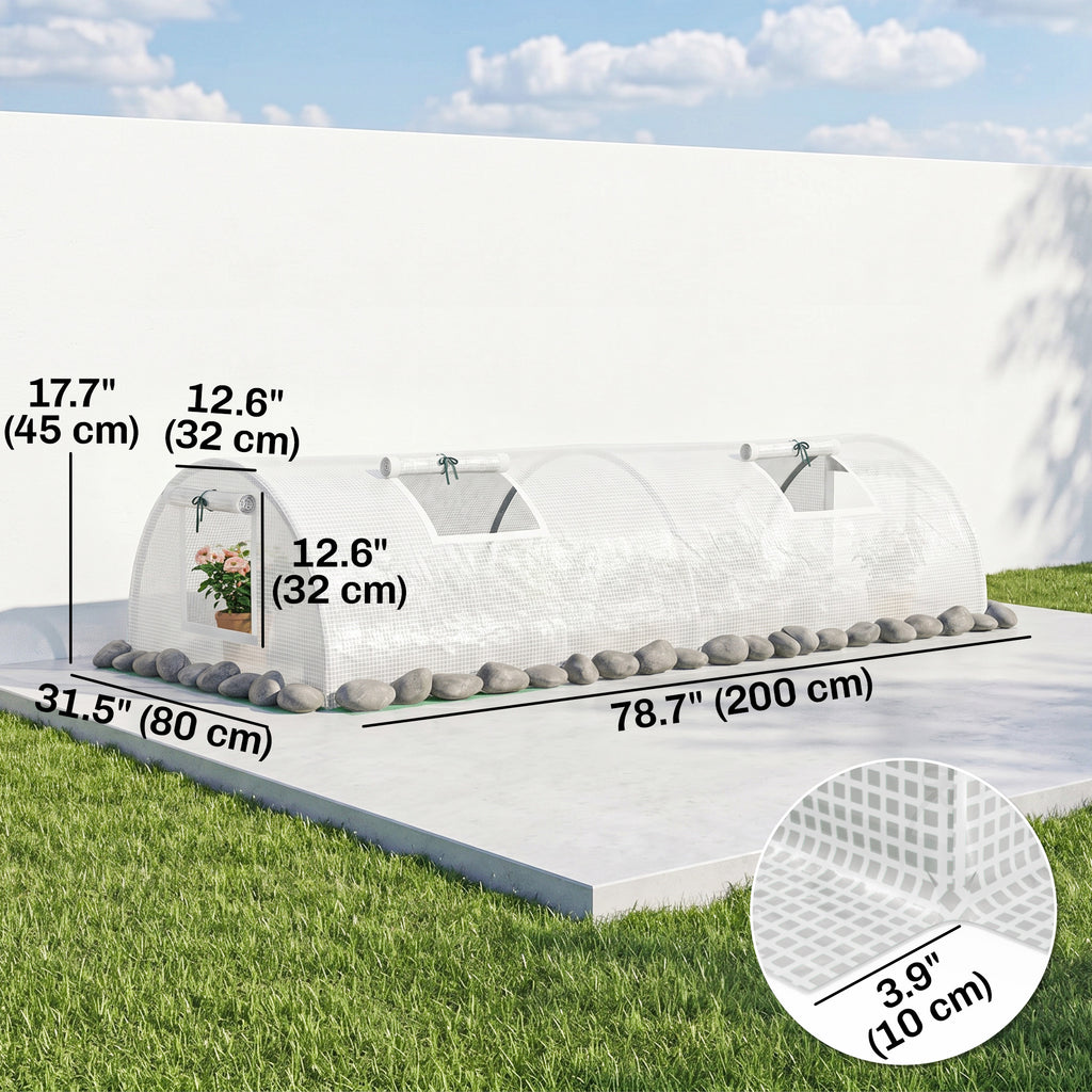 Portable Mini Greenhouse, Tunnel Growing Tent with 5 Mesh Windows and Steel Frame,7' x 3' x 2', White
