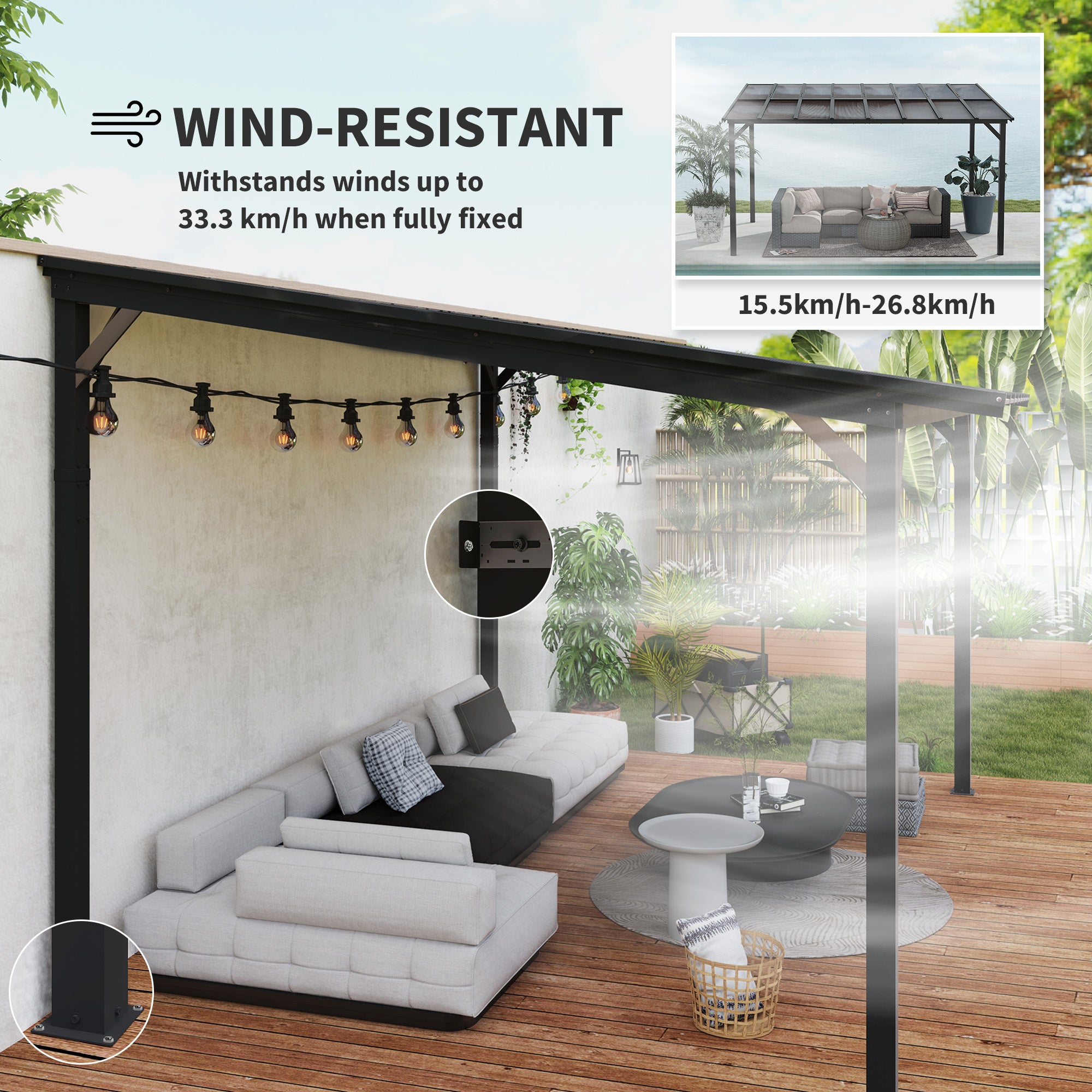 10' x 14' Hardtop Gazebo Wall-Mounted / Free Standing Outdoor Pergola with UPF 50+ & Waterproof Polycarbonate Roof