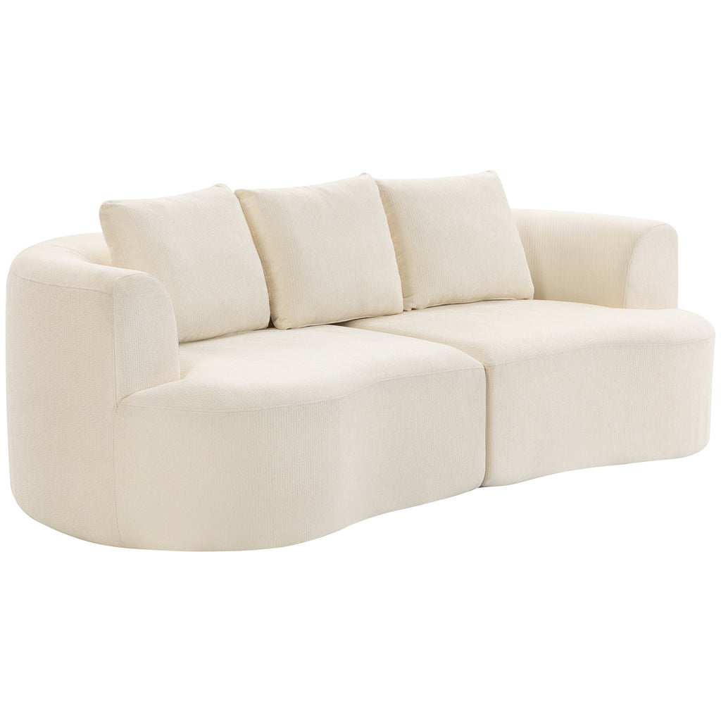 3 Seater Sofa, 102" Chenille Boneless Couch with Wide Seat, Spring Cushions, High-Density Foam, 3 Pillows, Cream White