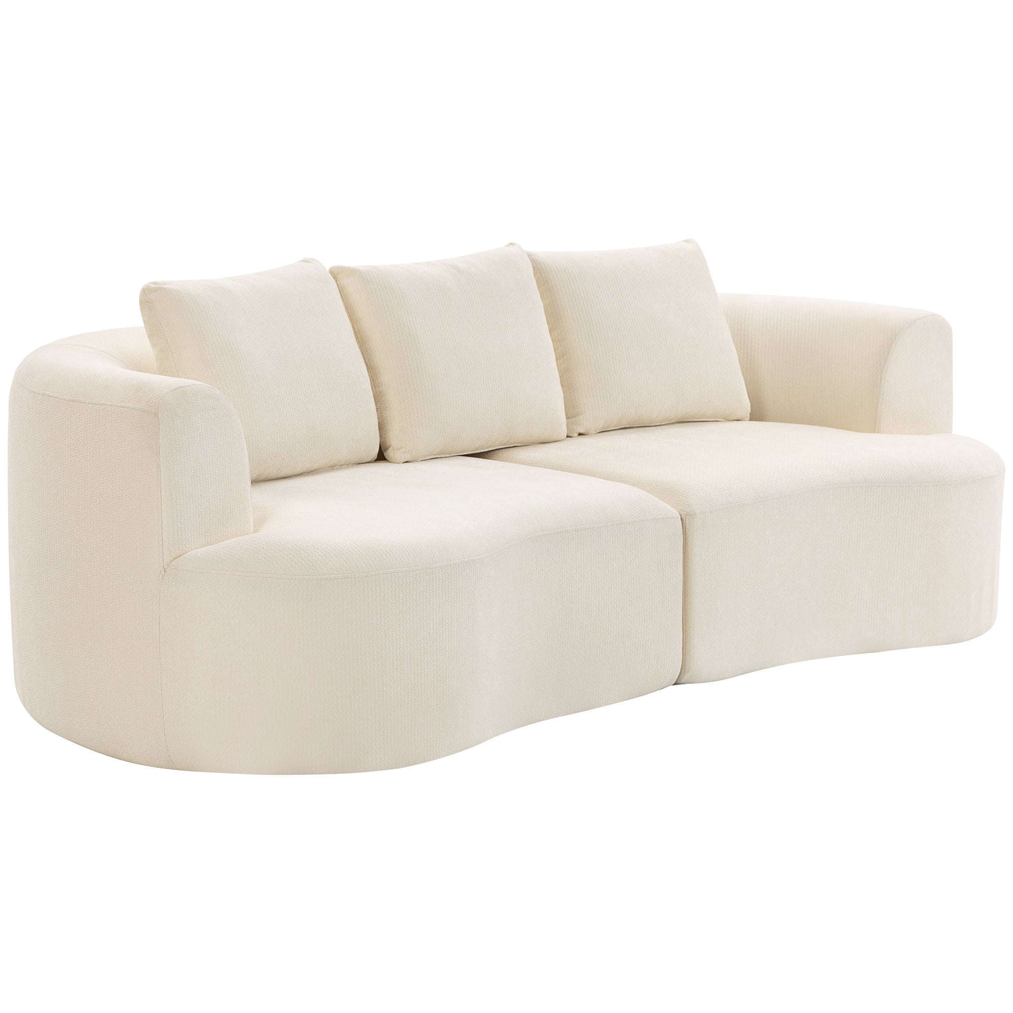 3 Seater Sofa, 102" Chenille Boneless Couch with Wide Seat, Spring Cushions, High-Density Foam, 3 Pillows, Cream White