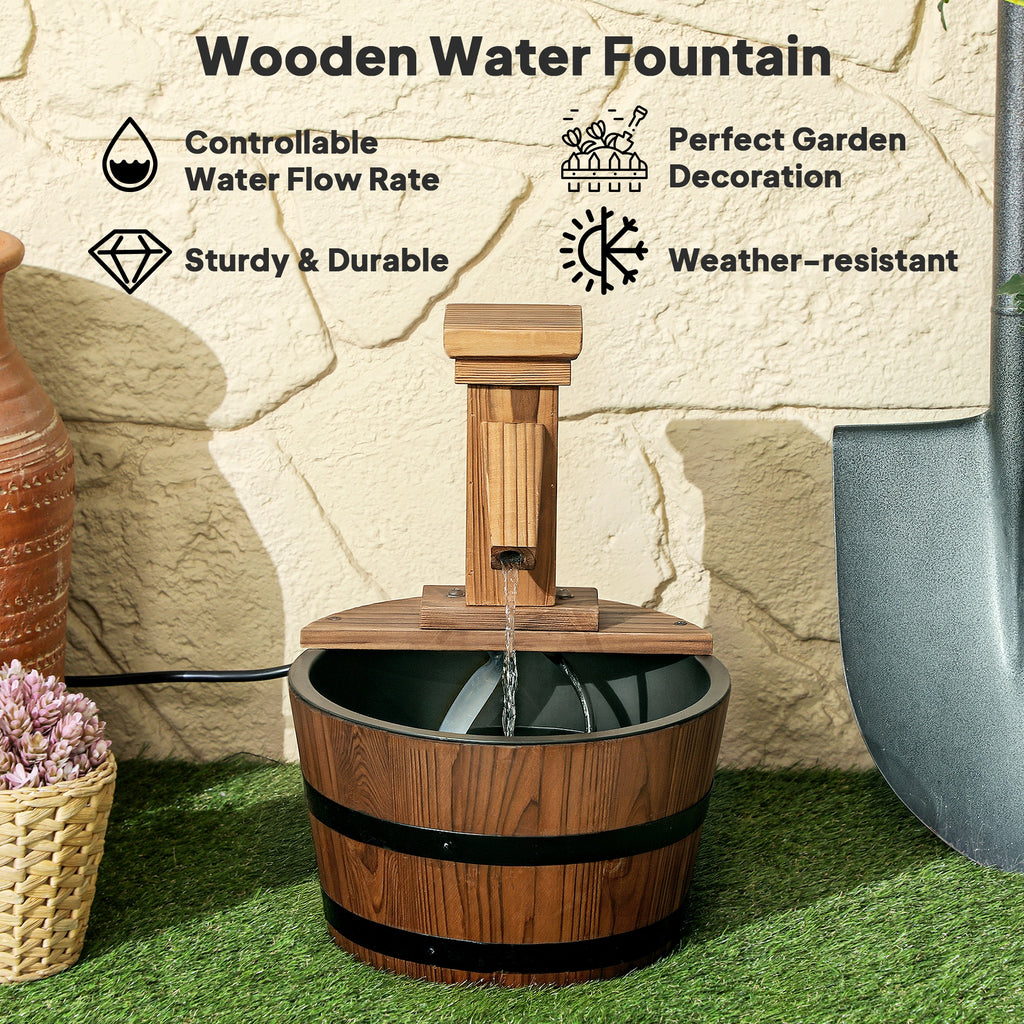 Outdoor Waterfall Fountain, Garden Wood Barrel, Carbonized