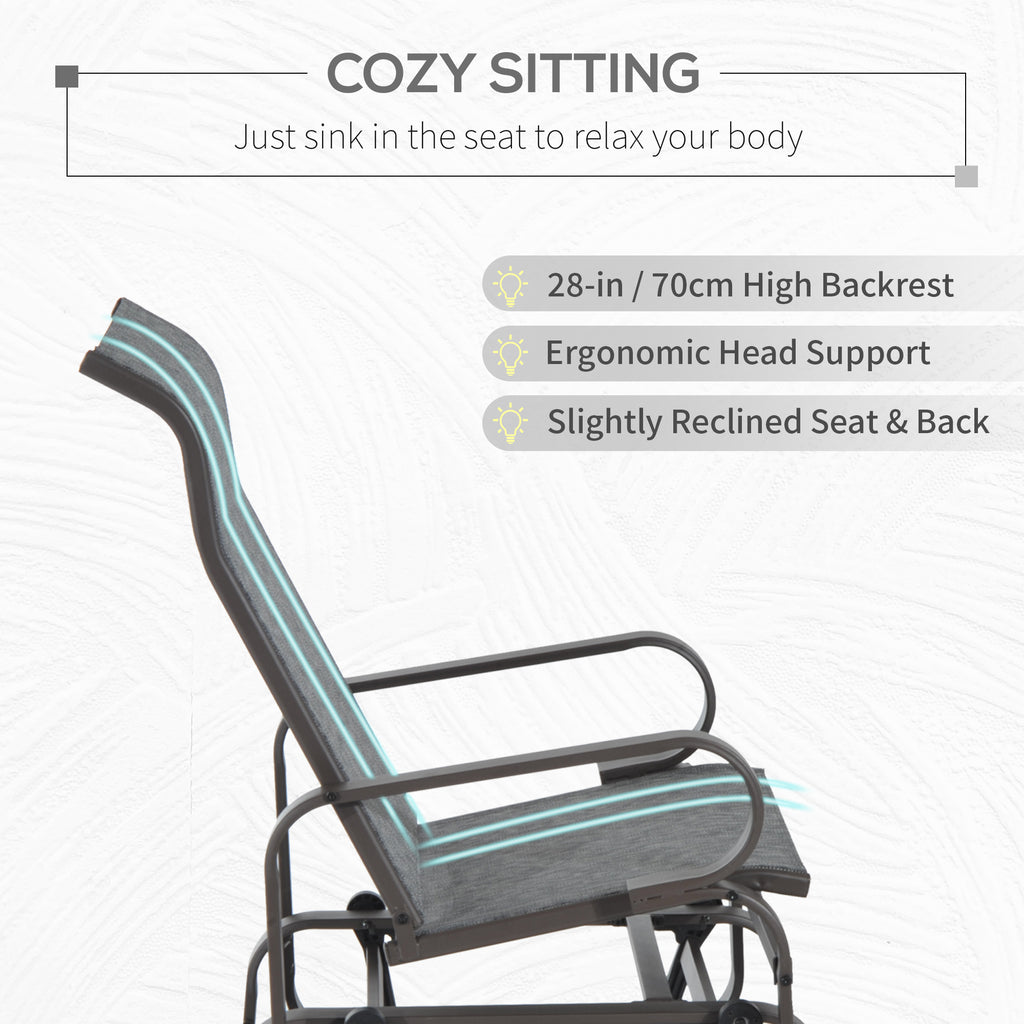 Patio Glider with Breathable Mesh Fabric, Outdoor Glider Chair, Garden Rocking Gliding Seat for Patio, Yard, Porch, Grey