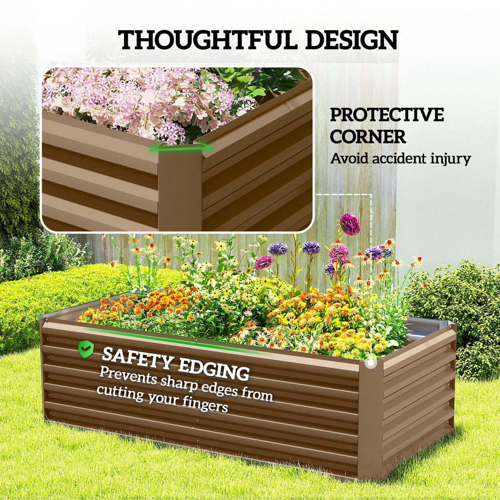 6' x 3' x 2' Raised Garden Bed, Galvanized Planter Box for Growing Flowers, Herbs and Vegetables, Brown