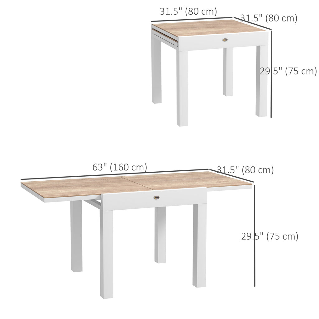 Extendable Patio Dining Table, Aluminum Frame Outdoor Patio Table with Faux Wood Top for Garden Backyard, Natural Wood
