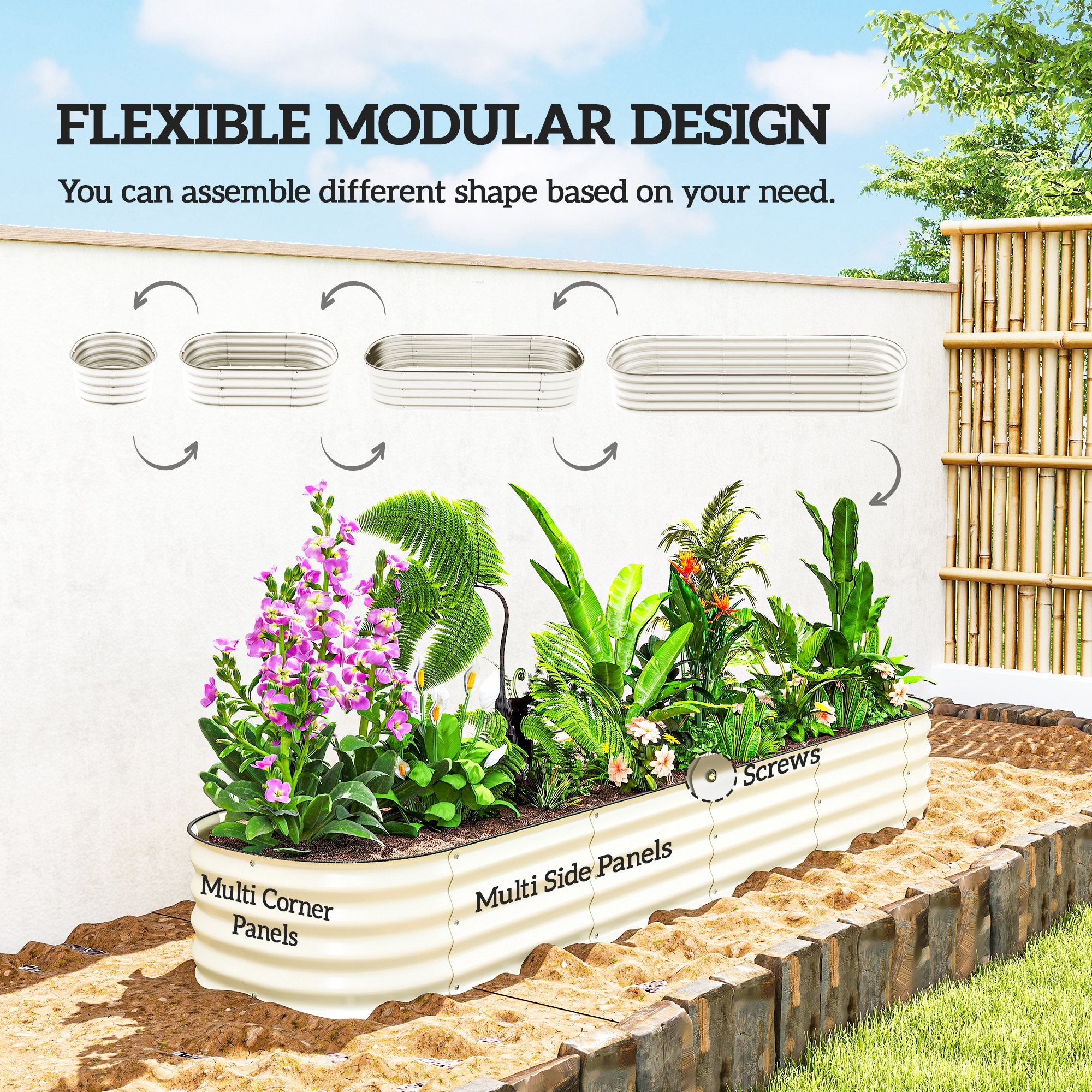 7.9 x 2 x 1ft Galvanized Raised Garden Bed Kit, Metal Planter Box with Safety Edging, Cream White