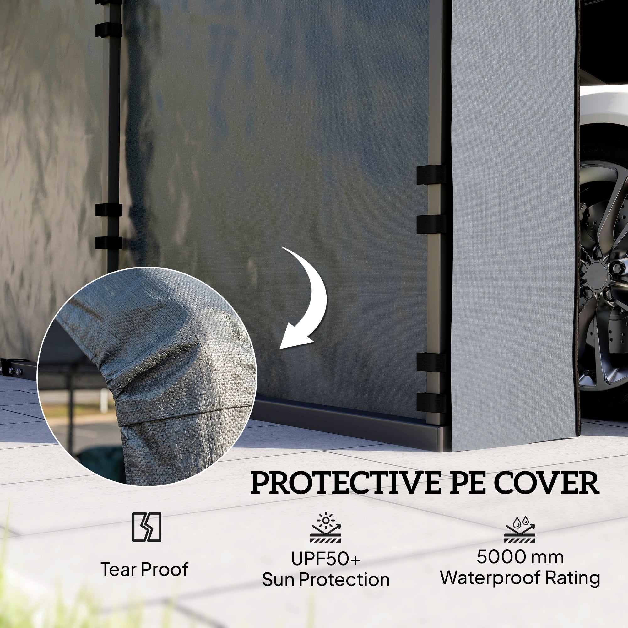 Carport Replacement Canopy Cover Sidewalls for 12' x 20' Carport, UPF50+ Waterproof Garage Car Shelter Tarp, Dark Grey