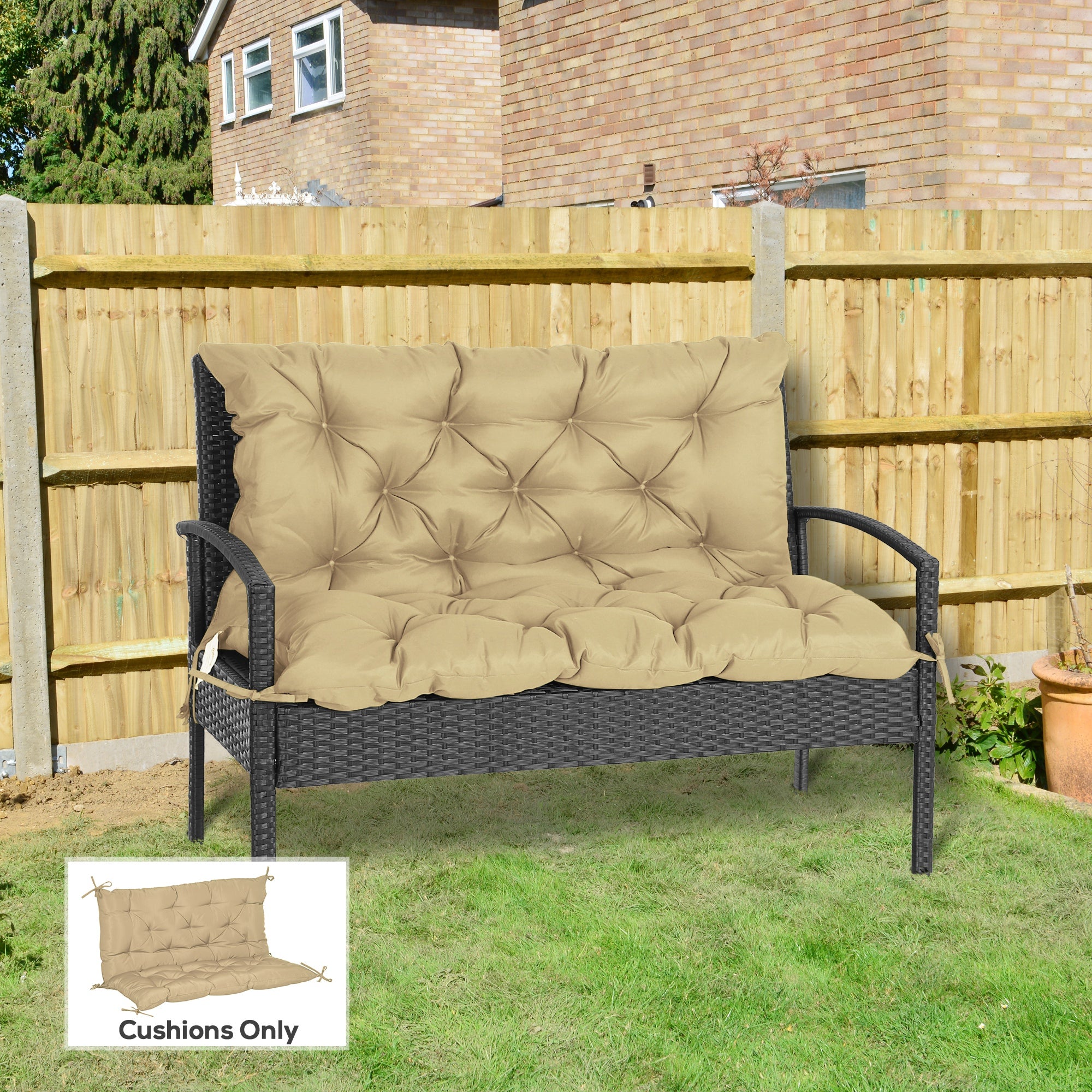 2-Seater Garden Bench Cushion Swing Chair Mat Replacement with Backrest, for Indoor and Outdoor, 39.4"x38.6", Khaki