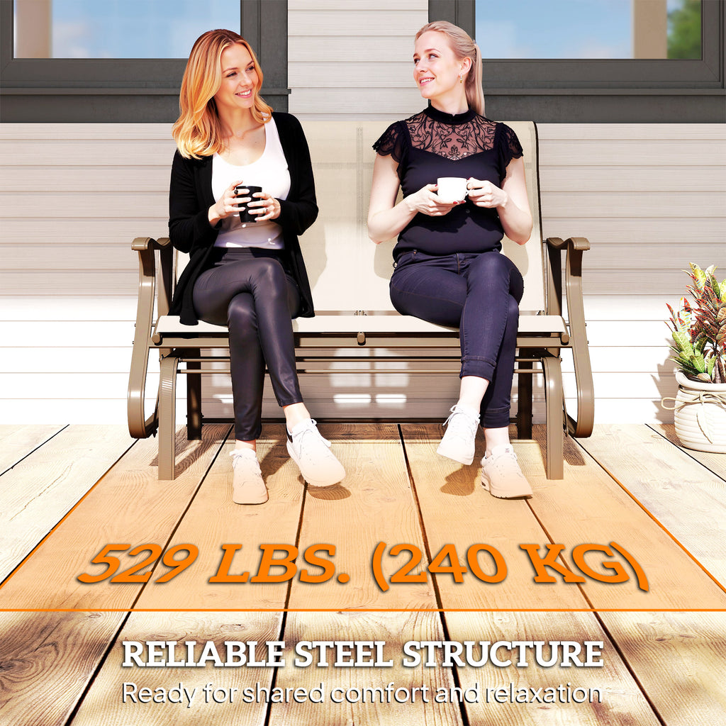 2-Person Outdoor Glider Chair, Patio Glider Rocking Chair with Mesh Seat and Backrest, Steel Frame for Outdoor, Backyard, Khaki