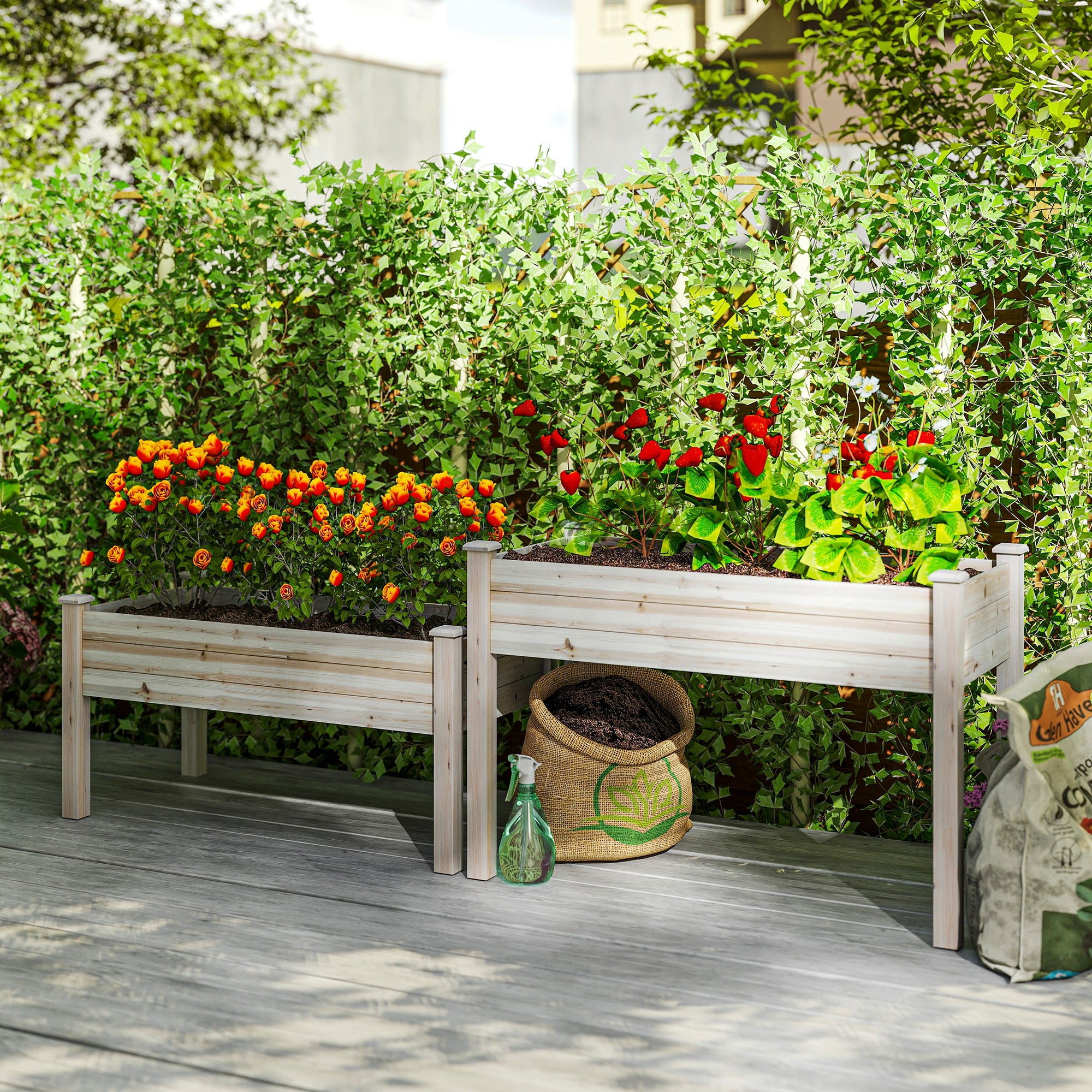 2 Tiers Wood Plant Raised Bed Flower Vegetable Herb Grow Box Stand Garden  Step Planter Stand Free Combination