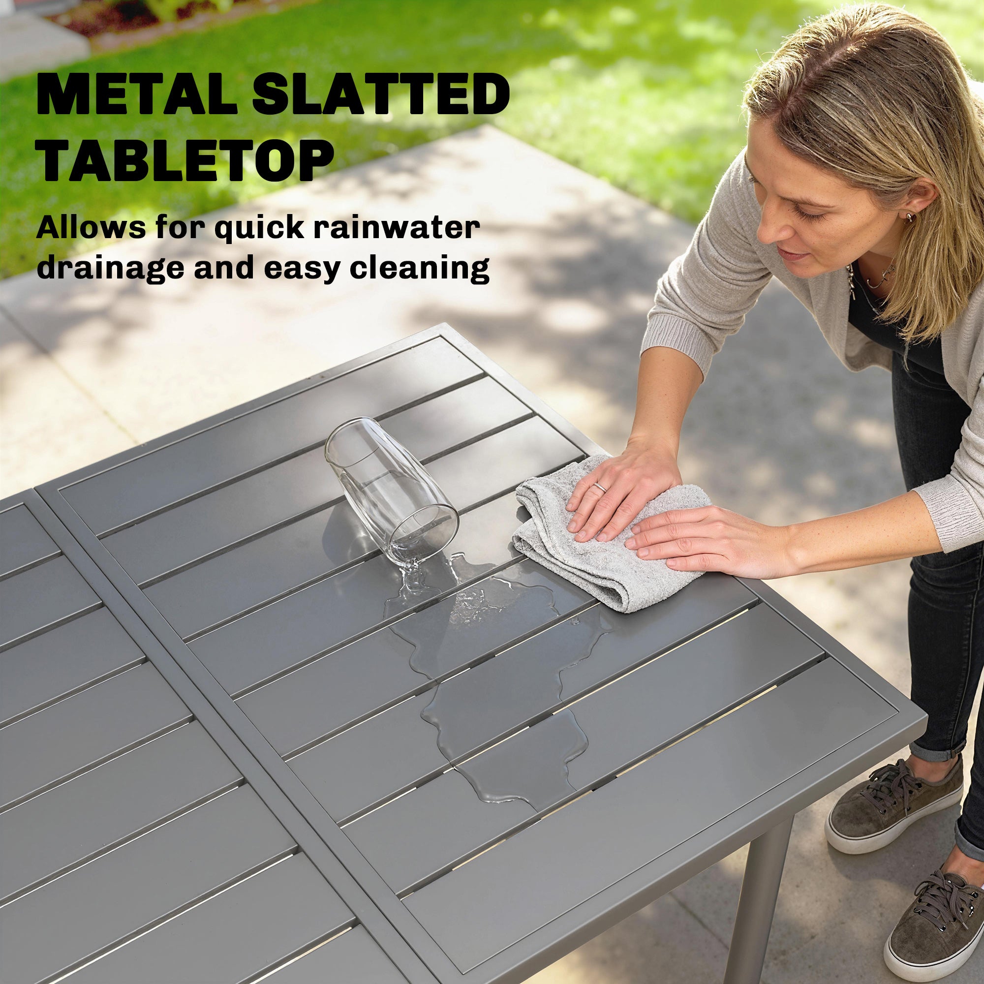 65" x 31.5" Outdoor Dining Table for 6, Metal Rectangular Patio Dining Table with Metal Slatted Top