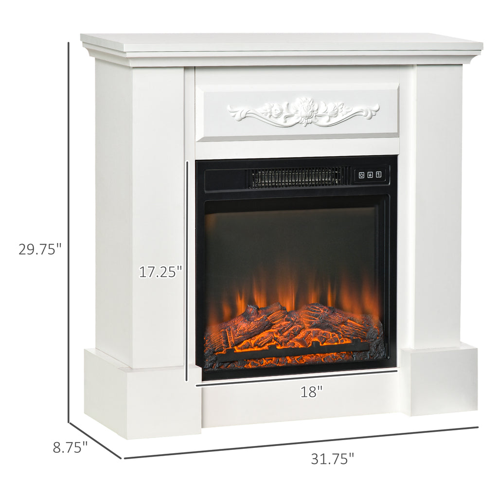 Electric Fireplace with Mantel, Freestanding Heater Corner Firebox with Log Hearth and Remote Control, White