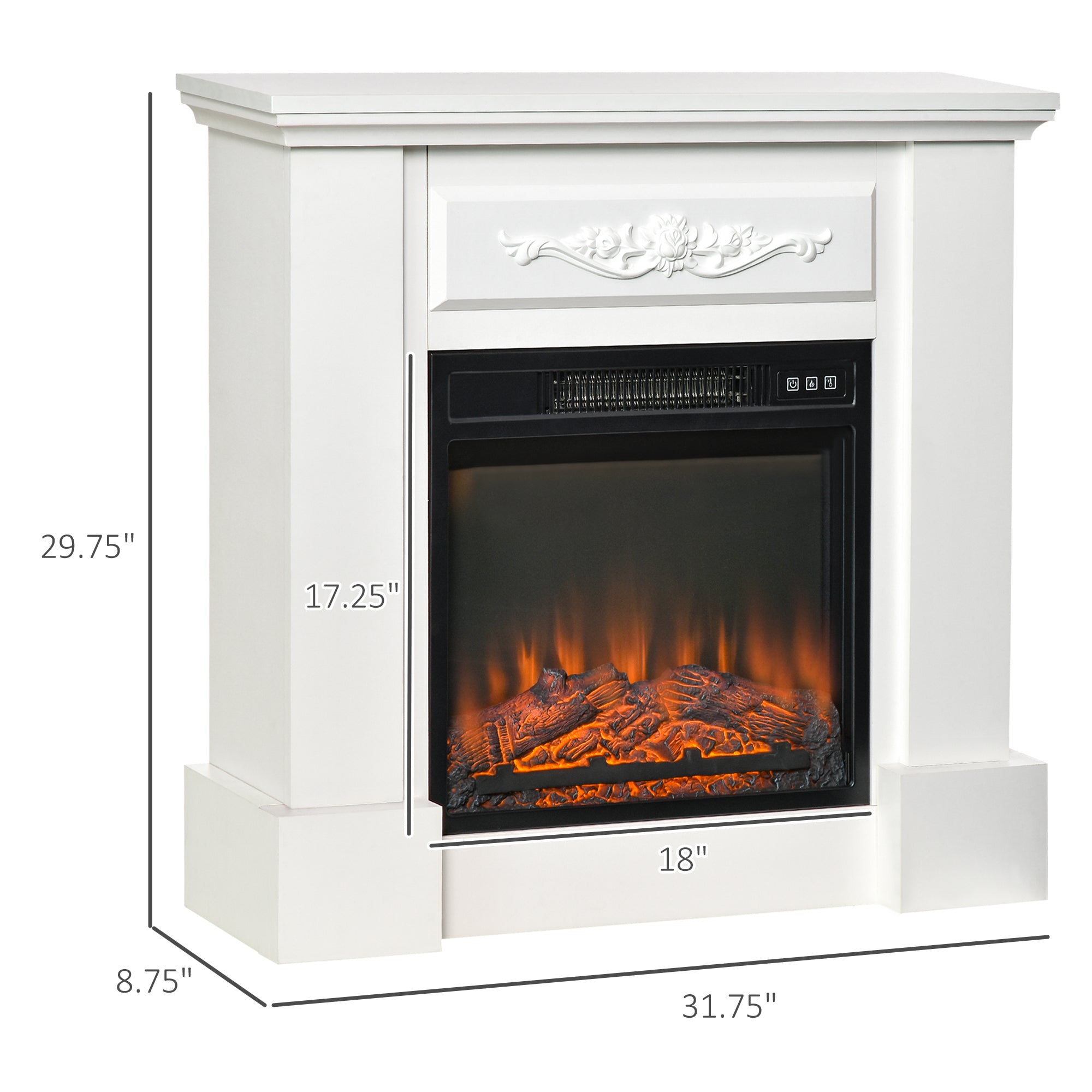 Electric Fireplace with Mantel, Freestanding Heater Corner Firebox with Log Hearth and Remote Control, White