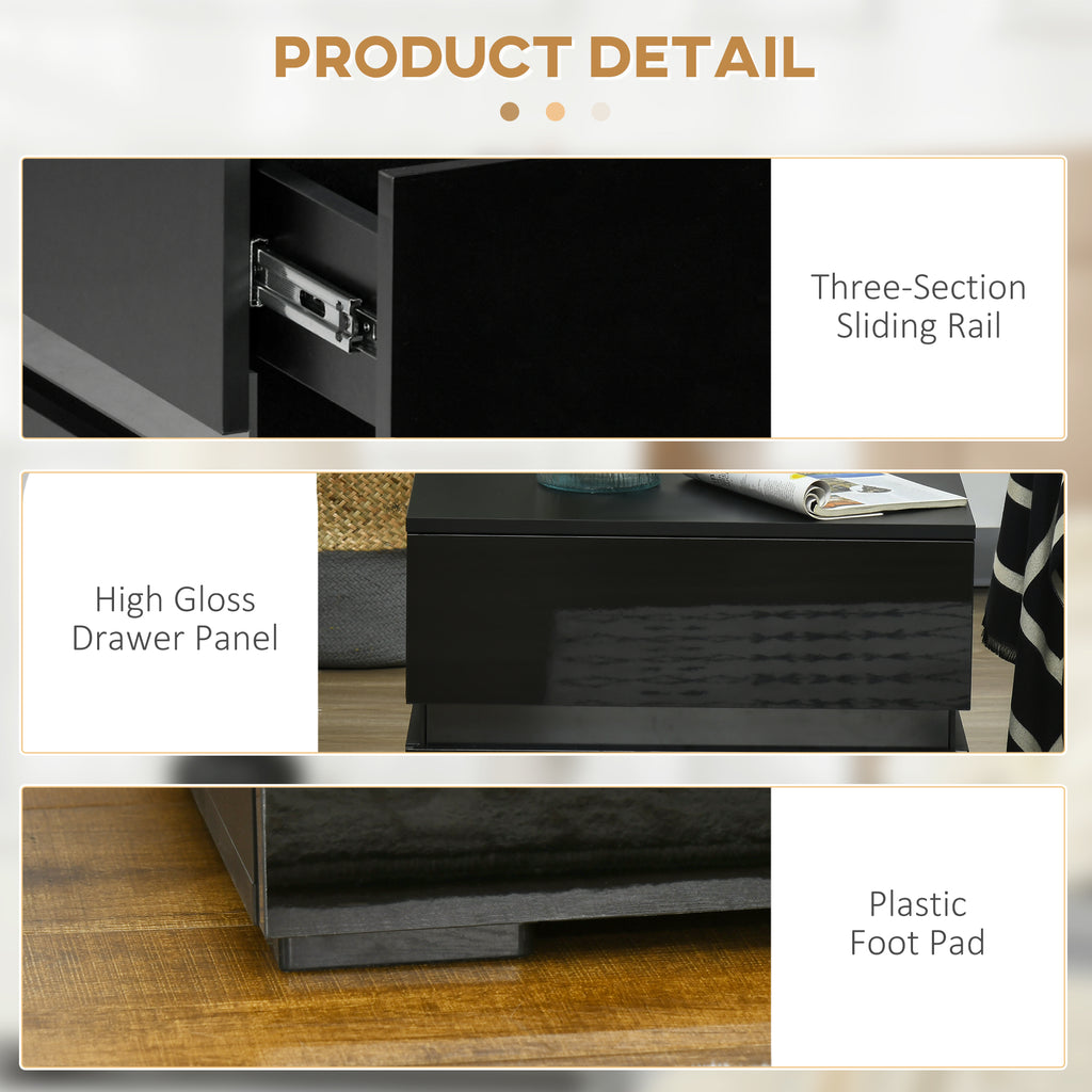 Modern Nightstand, Bedside Table with 2 Drawers, RGB LED Lights for Bedroom, Black