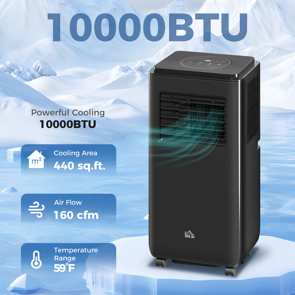 10,000 BTU Moible Air Conditioner 440 Sq. Ft., Dehumidifier Fan Auto Sleep with 24H Timer On/Off, Window Kit, Black