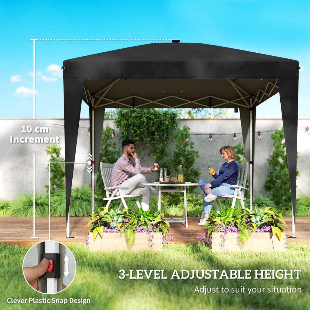 10 x 10 ft Pop Up Canopy Tent with Central Light, UPF 50+ Instant Portable Canopy Shelter with Remote, Black