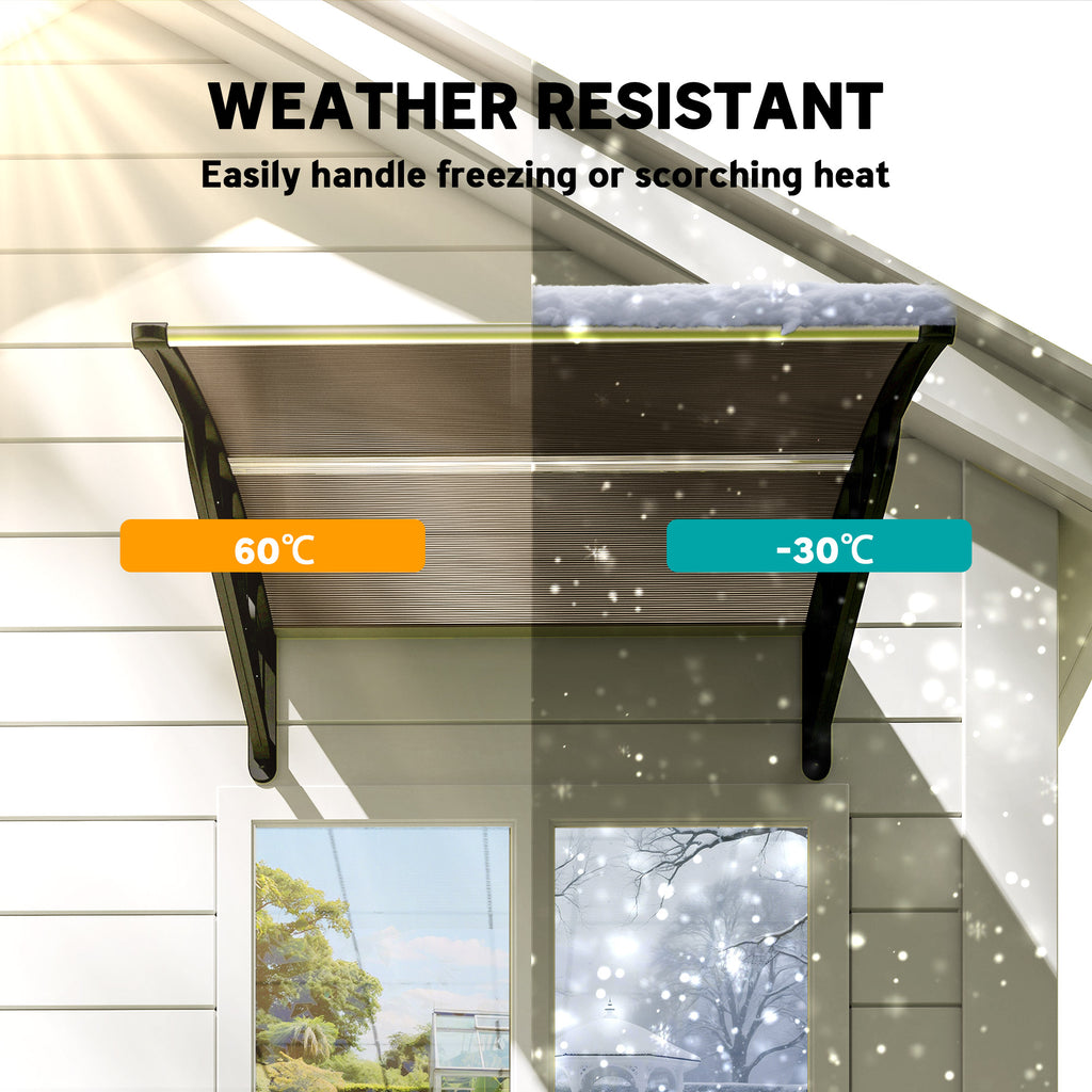 Awning Door Canopy, 40.6" x 38" Polycarbonate Front Door Outdoor Patio Cover with Hollow Sheet for UV Protection, Brown