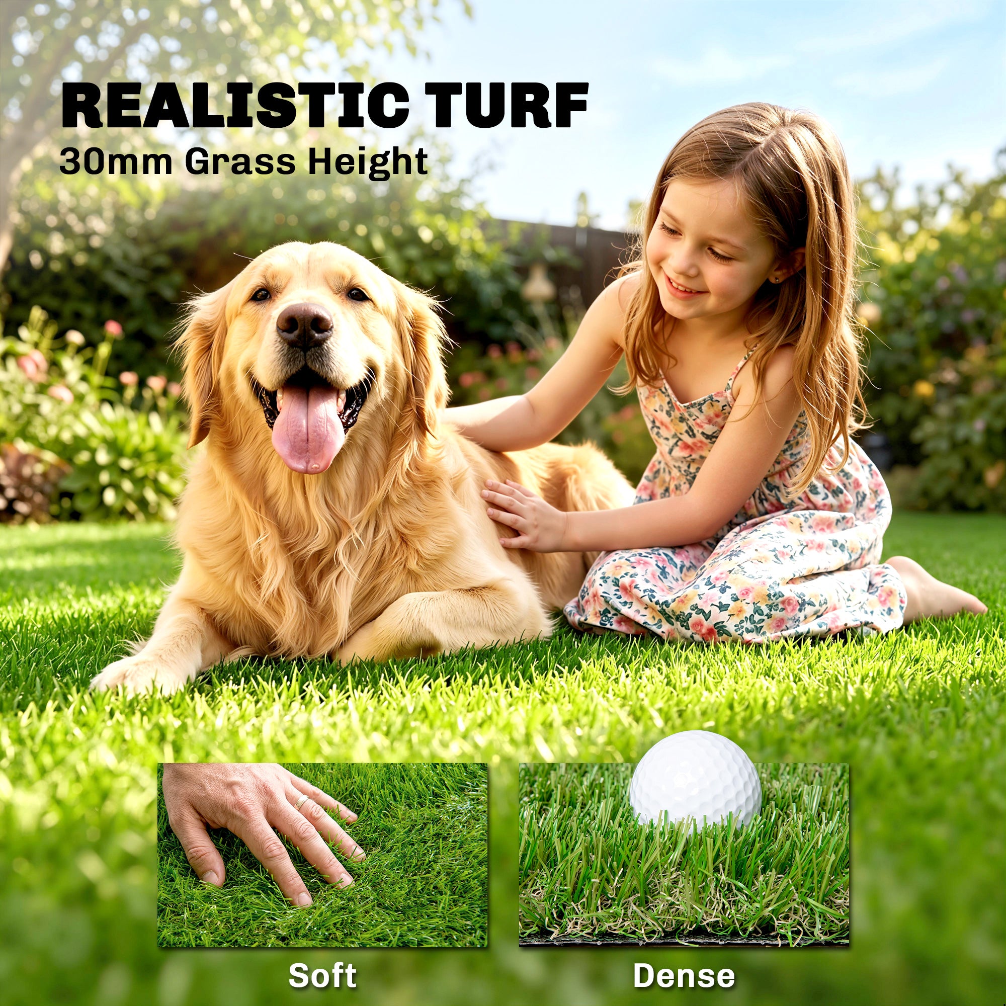 Artificial Grass 10' x 3' (30 Square Feet), Fake Grass Turf with UV Protection, Drain Holes for Rain, Green