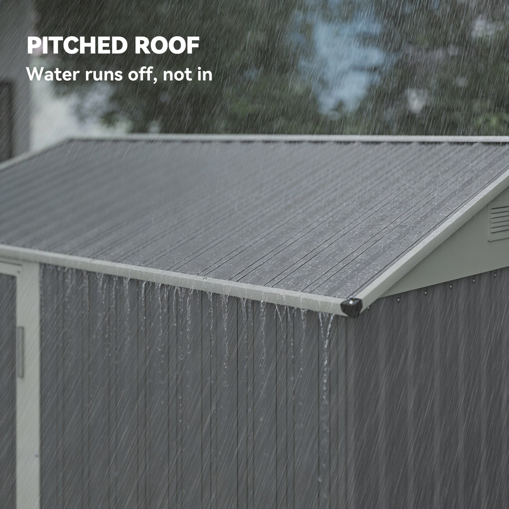 7' x 6' Tall Outdoor Storage Shed, Waterproof Metal Garden Shed with Gloves, Lockable Door, Silver Grey