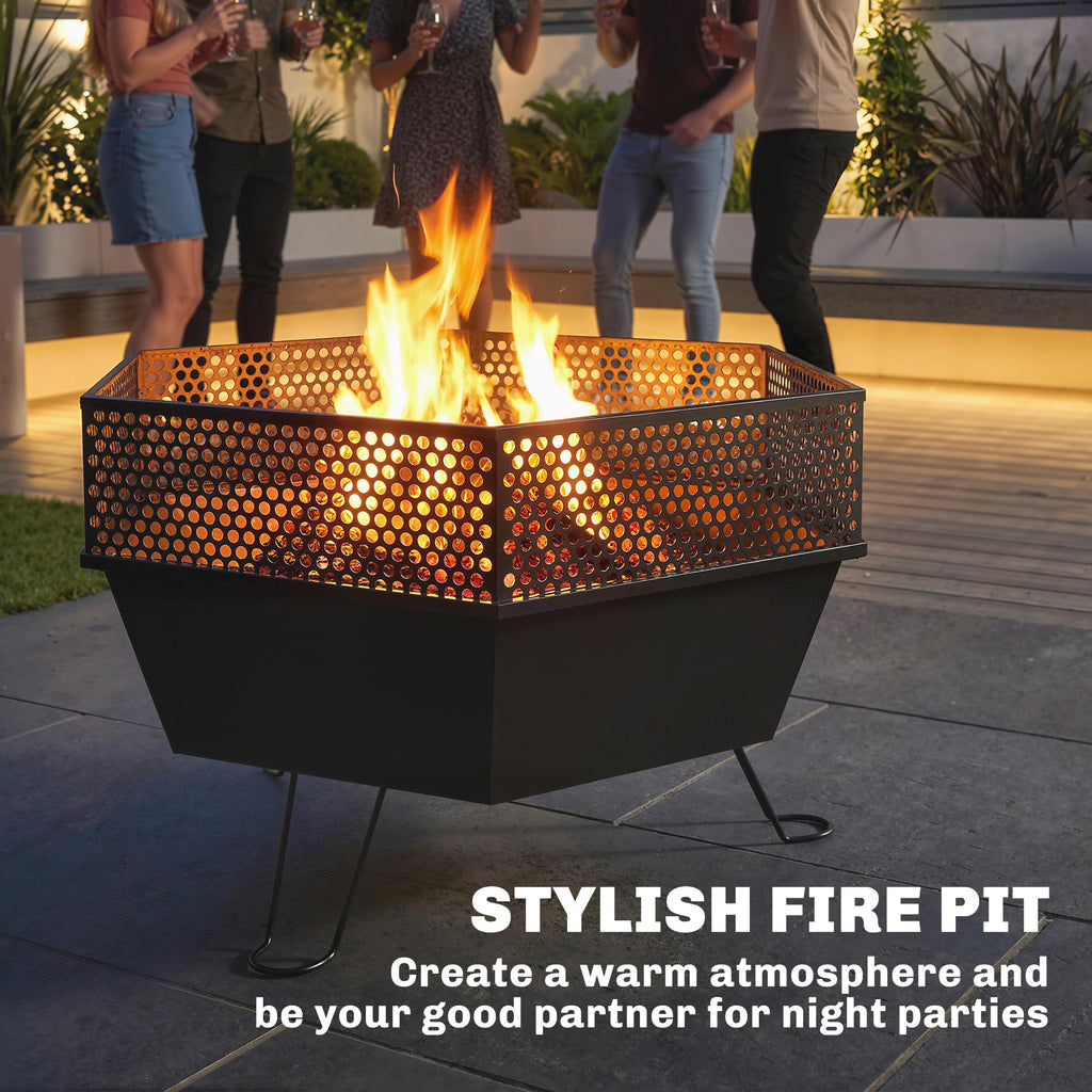 20" Fire Pit with Fire Poker, Foldable Wood Burning Firepits with Lid, Portable Firepit, Black