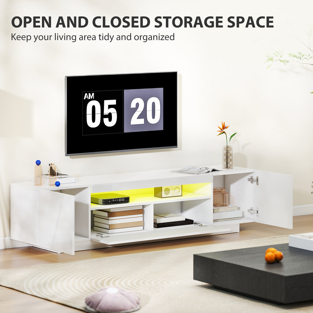 Entertainment Center with RGB LED Lights, TV Stand for 65-85 Inch TV, Modern TV Table for Living Room, High Gloss White