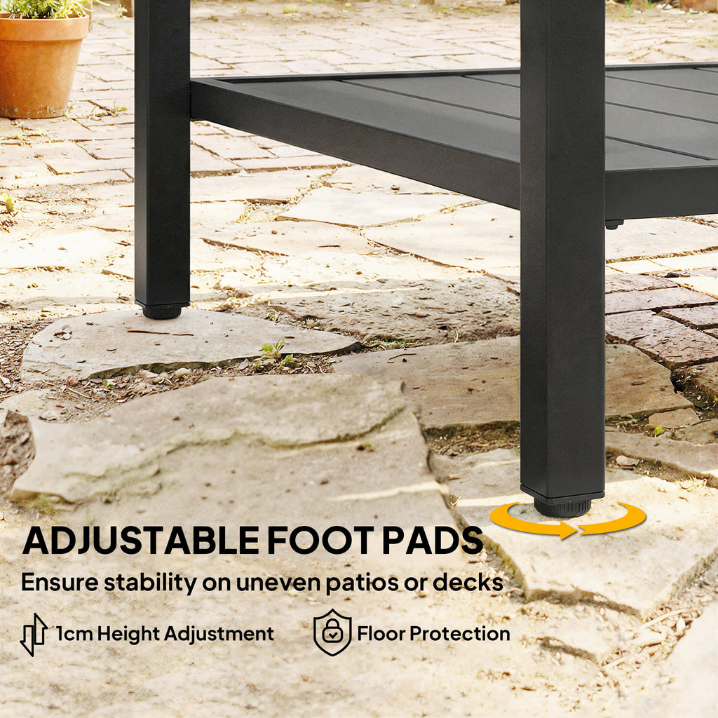 Outdoor Coffee Table 2-Tier Patio Coffee Table with Storage Shelf, Adjustable Feet for Garden Balcony Poolside Black