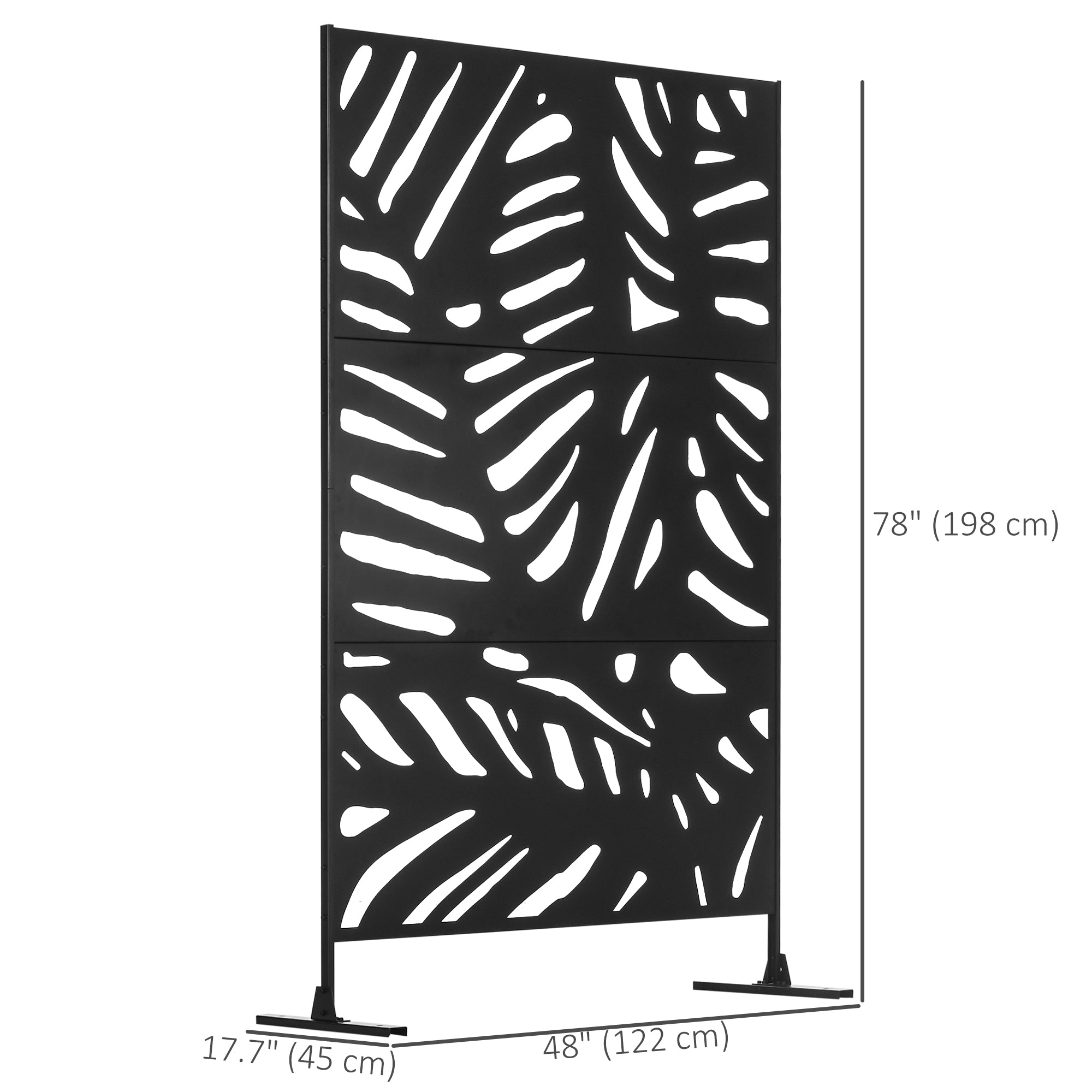 Freestanding Outdoor Privacy Screen, Decorative Metal Outdoor Divider with Stand for Garden, Backyard, Deck, Black
