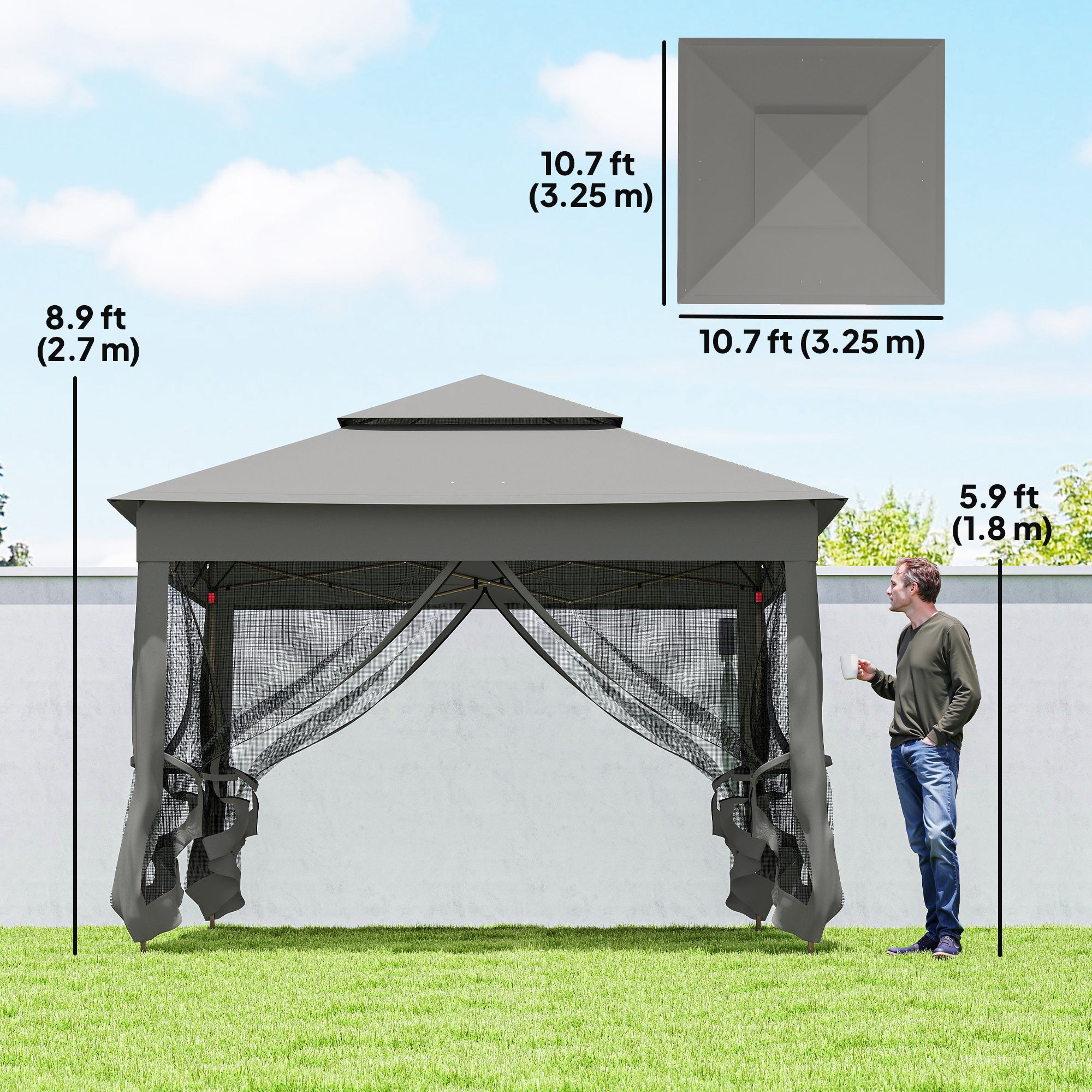 11' x 11' Pop Up Gazebo 2-Tier Soft Top Shelter Event Tent w/ Netting Carry Bag for Patio Backyard Garden, Dark Grey