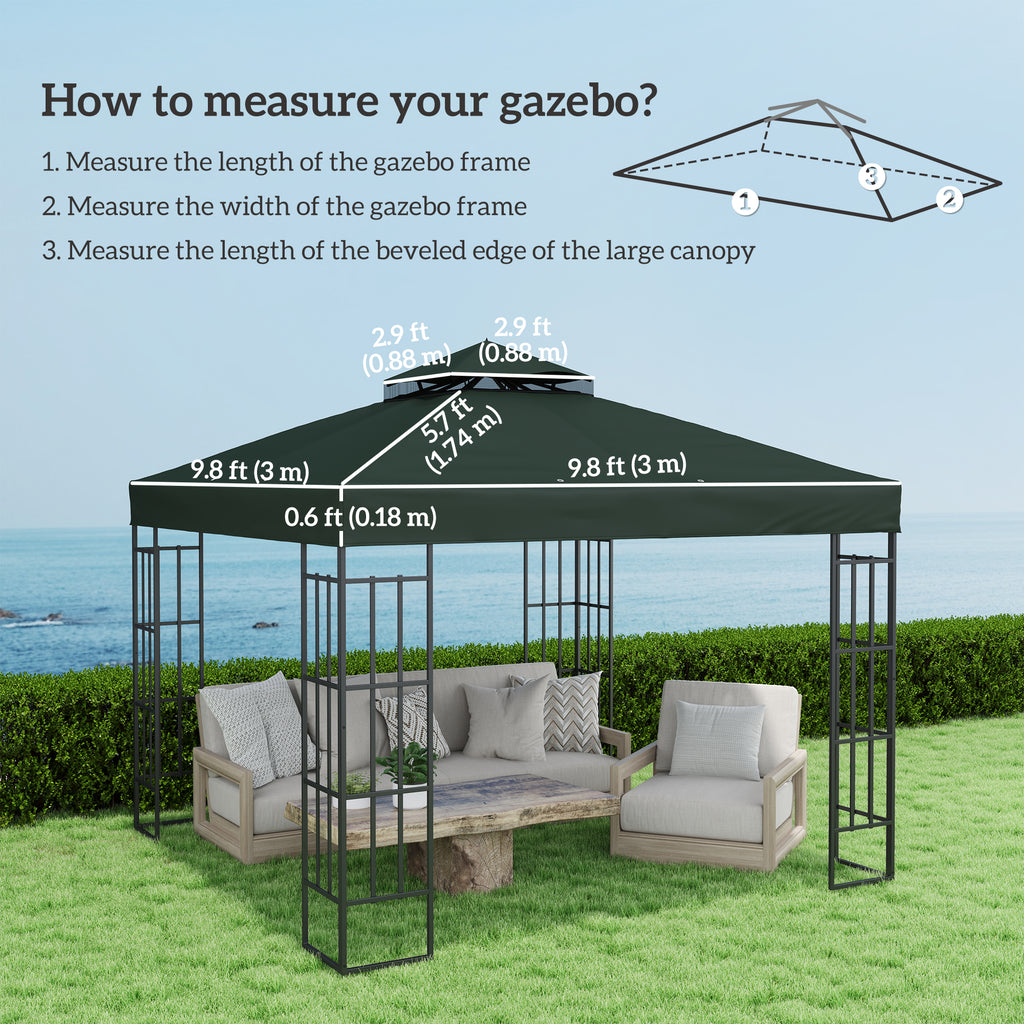 10' x 10' Gazebo Canopy Replacement Cover, 2-Tier Garden Gazebo Roof Replacement, UPF30+, TOP COVER ONLY, Green