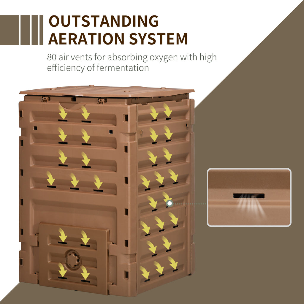 Compost Bin, Garden Composter with 80 Vents and 2 Doors, 120 Gallon (450L), Brown