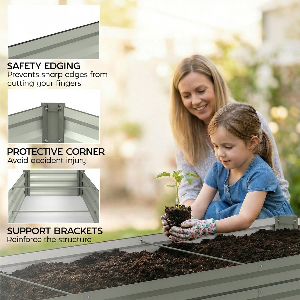 8'x2'x1' Galvanized Raised Bed, Large Elevated Planter Box for Growing Flowers, Herbs and Vegetables, Light Grey