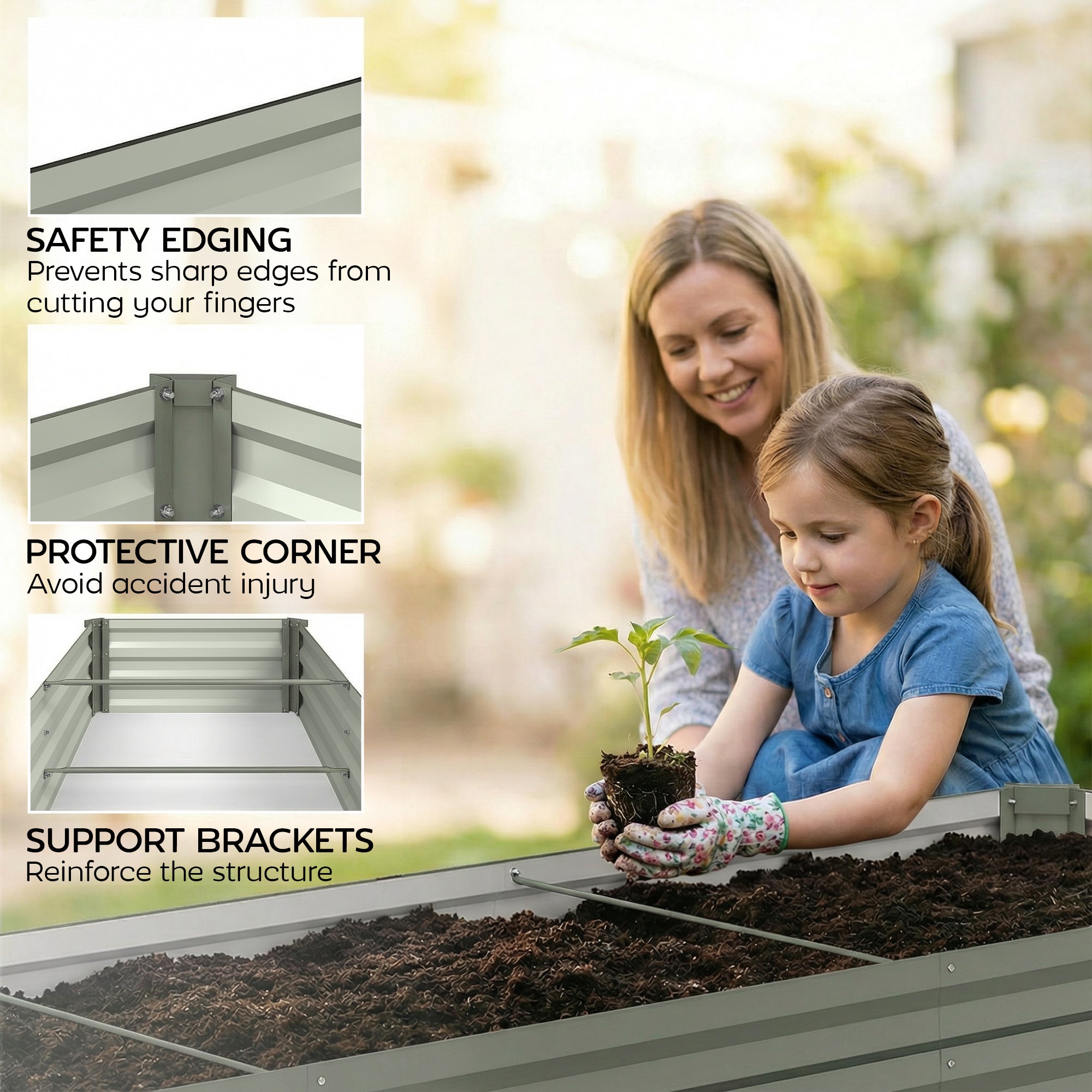 8'x2'x1' Galvanized Raised Bed, Large Elevated Planter Box for Growing Flowers, Herbs and Vegetables, Light Grey