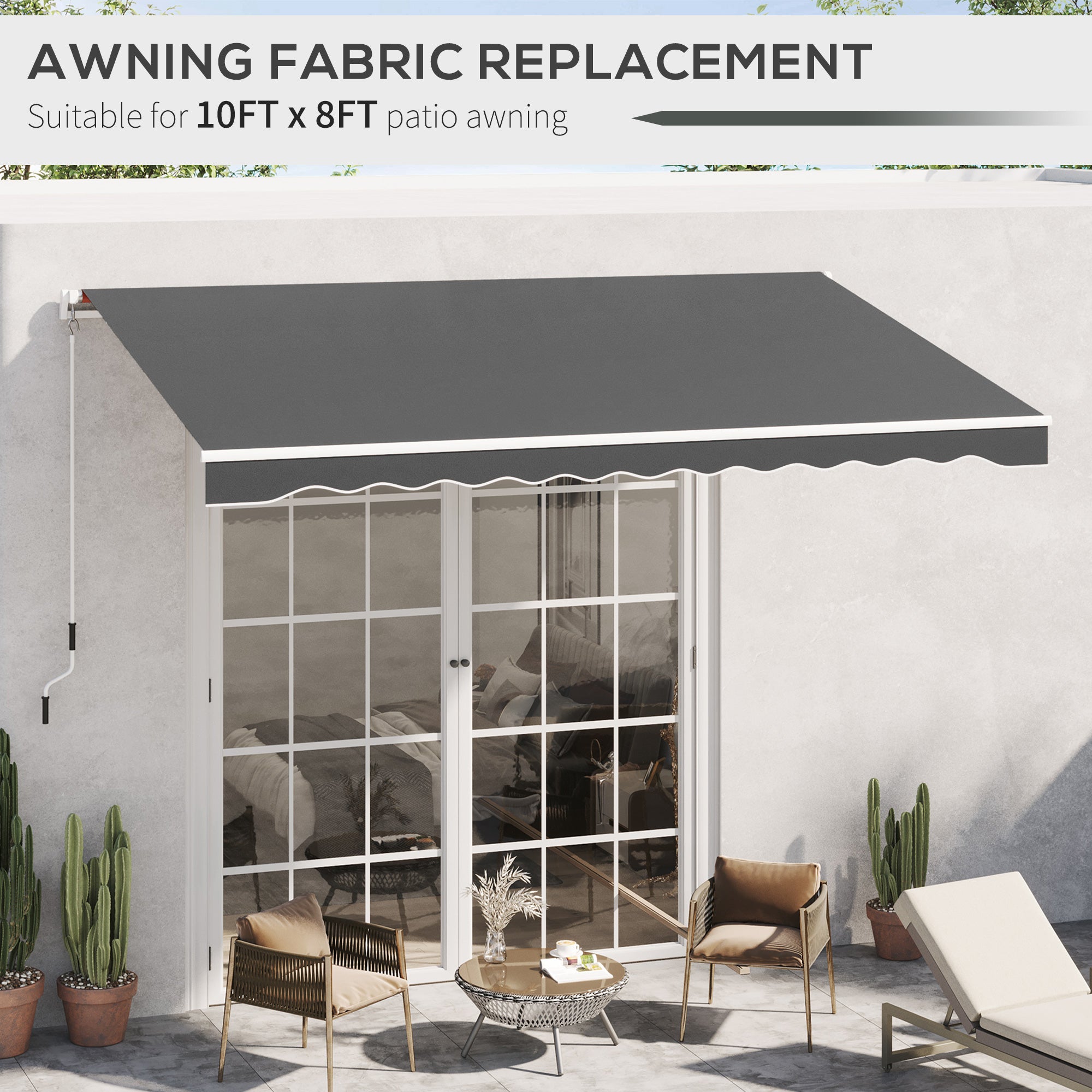 10' x 8' Retractable Awning Fabric Replacement Outdoor Sunshade Canopy Awning Cover, UV Protection, Grey