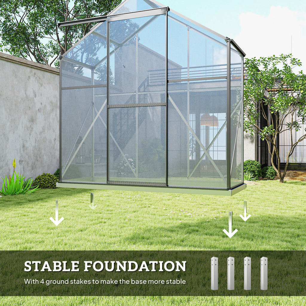 6' x 2.5' Walk-in Polycarbonate Greenhouse Aluminium Green House with Sliding Door, 5-Level Roof Vent, Rain Gutter