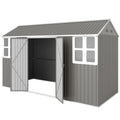 12' x 5.5' Metal Garden Storage Shed, Outdoor Tool Storage House with Lockable Door, Vents, Sloped Roof, Light Grey