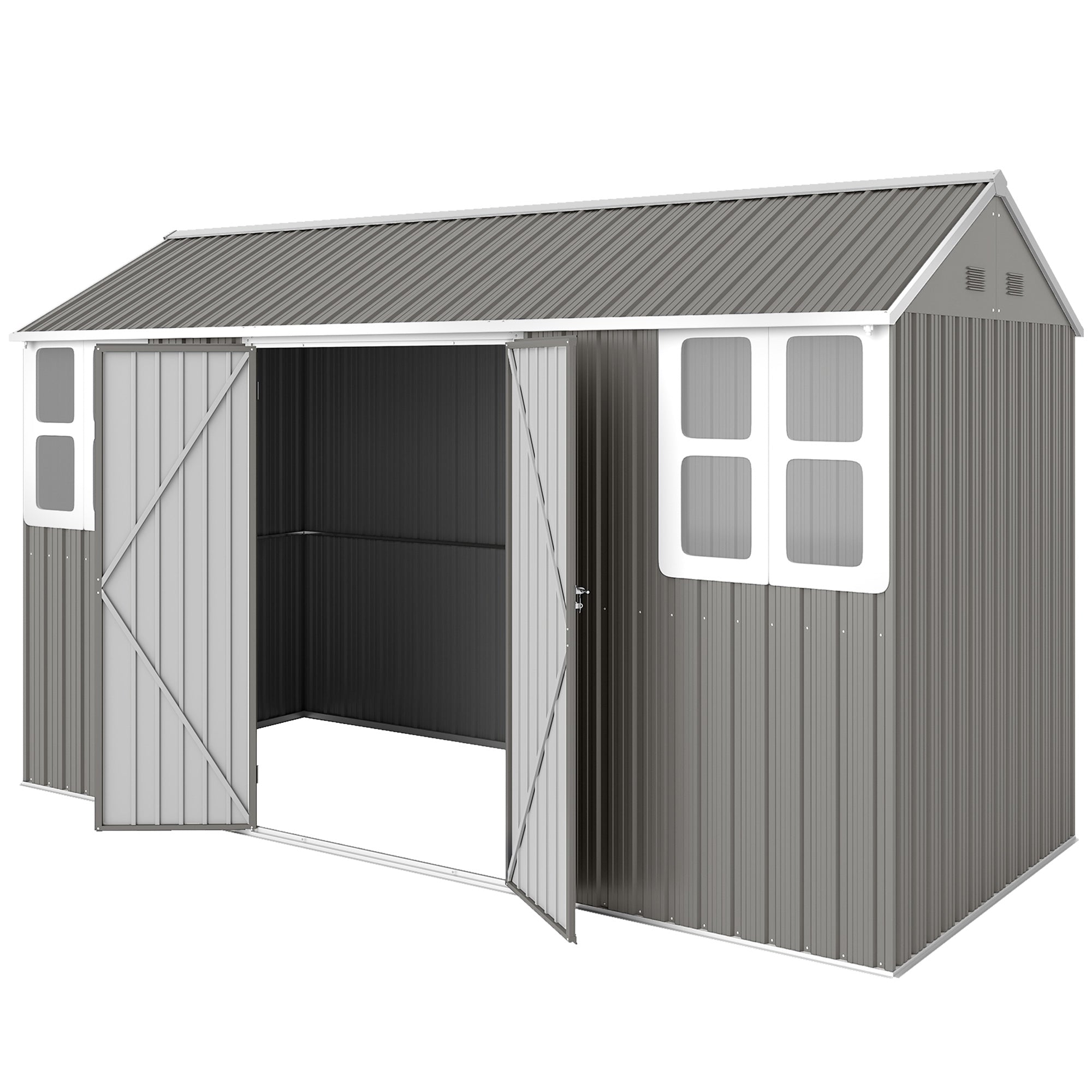 12' x 5.5' Metal Garden Storage Shed, Outdoor Tool Storage House with Lockable Door, Vents, Sloped Roof, Light Grey