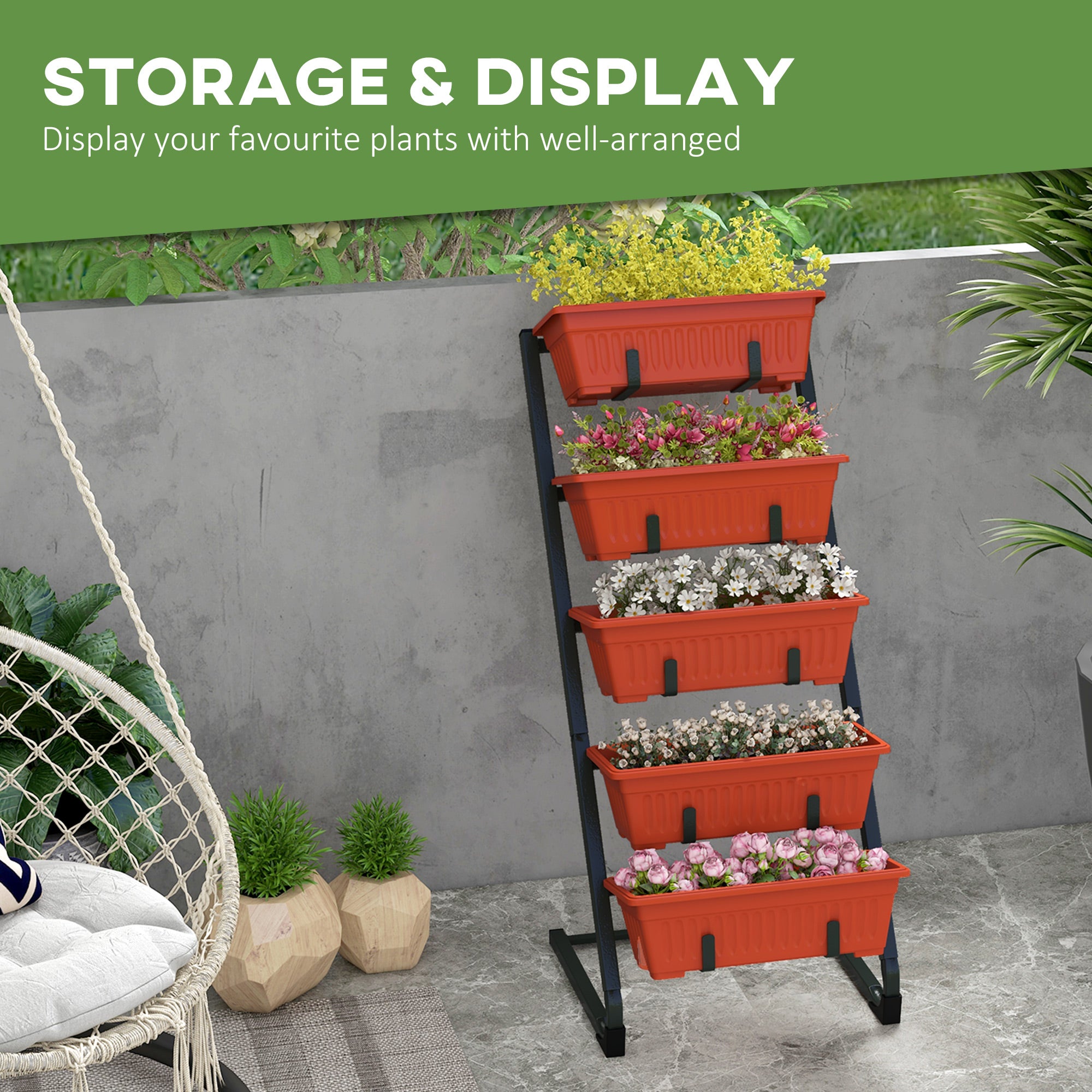 5-Tier Vertical Raised Garden Planter with 5 Container Boxes, Outdoor Plant Stand for Vegetable Flowers, Red