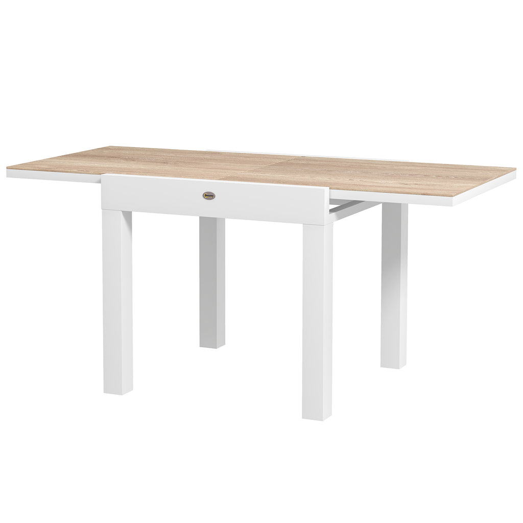 Extendable Patio Dining Table, Aluminum Frame Outdoor Patio Table with Faux Wood Top for Garden Backyard, Natural Wood