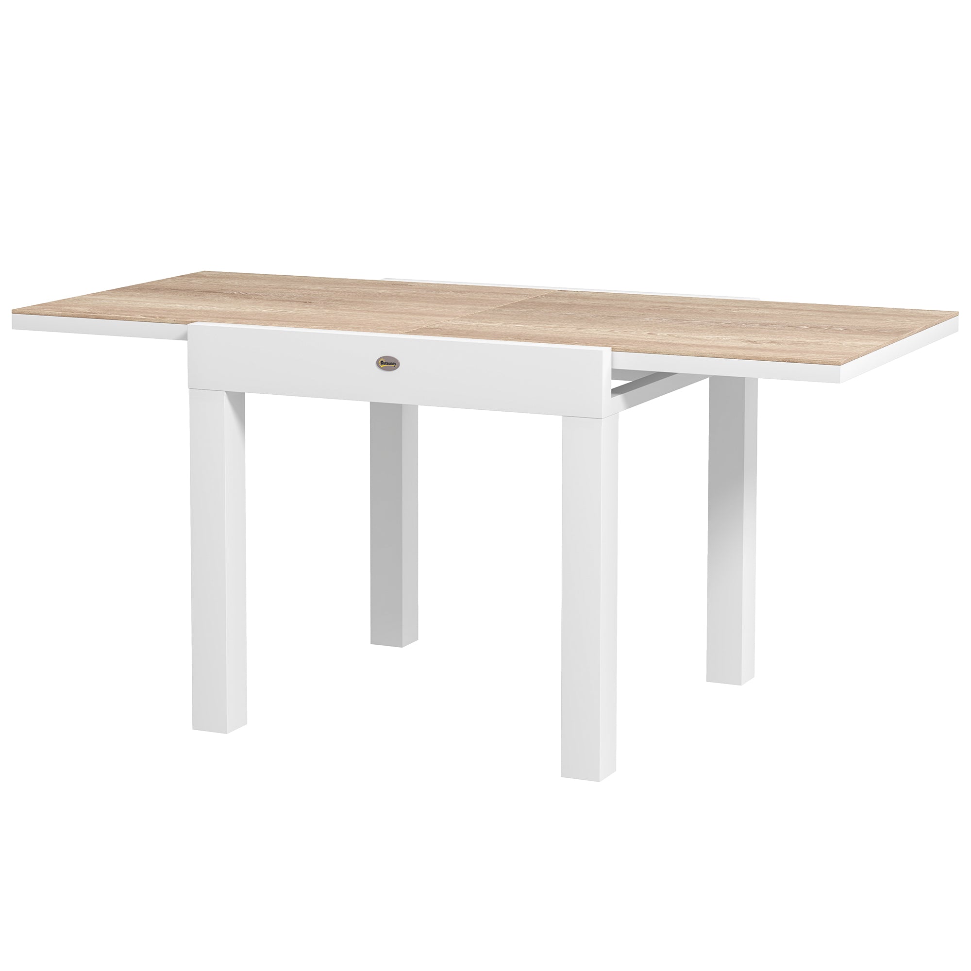Extendable Patio Dining Table, Aluminum Frame Outdoor Patio Table with Faux Wood Top for Garden Backyard, Natural Wood
