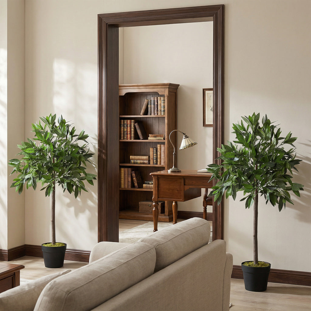 3FT Artificial Laurel Tree Set of 2, Lifelike Fake Plant with 564 Leaves, Potted Fake Plant for Home Office Decor, Green