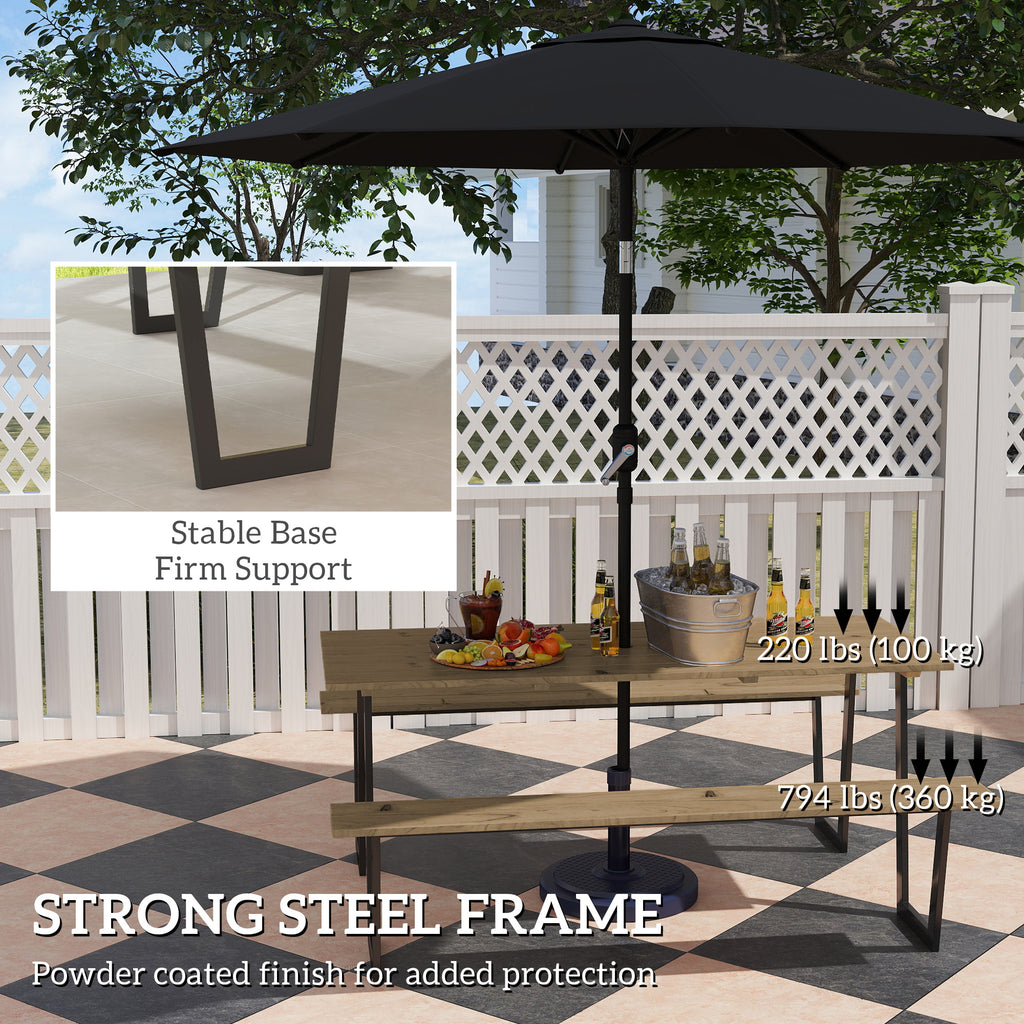 5.7 FT Outdoor Picnic Table with 2" Umbrella Hole, Spruce Wood Dining Table and 795 LBS Benches with Steel Frame, Brown