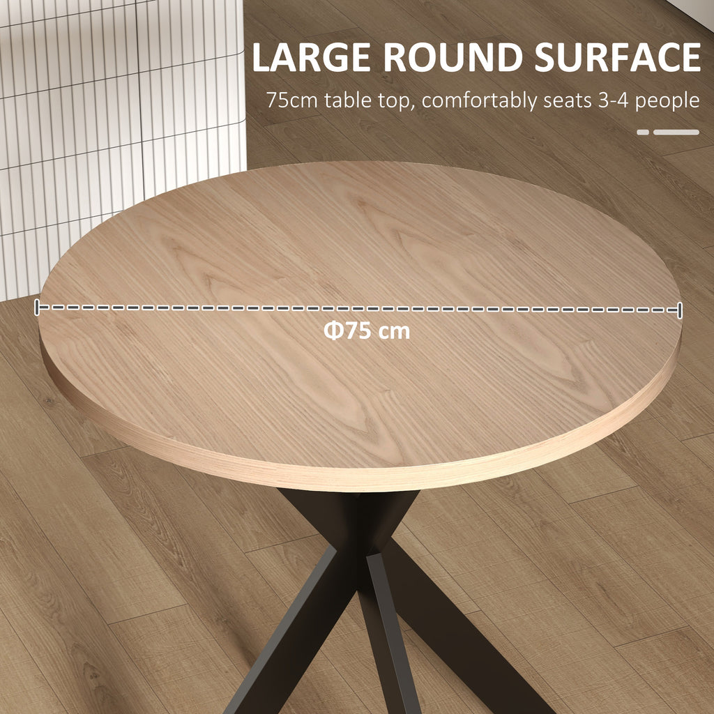 29" Dining Table, Contemporary Round Kitchen Table with Steel Legs, Brown